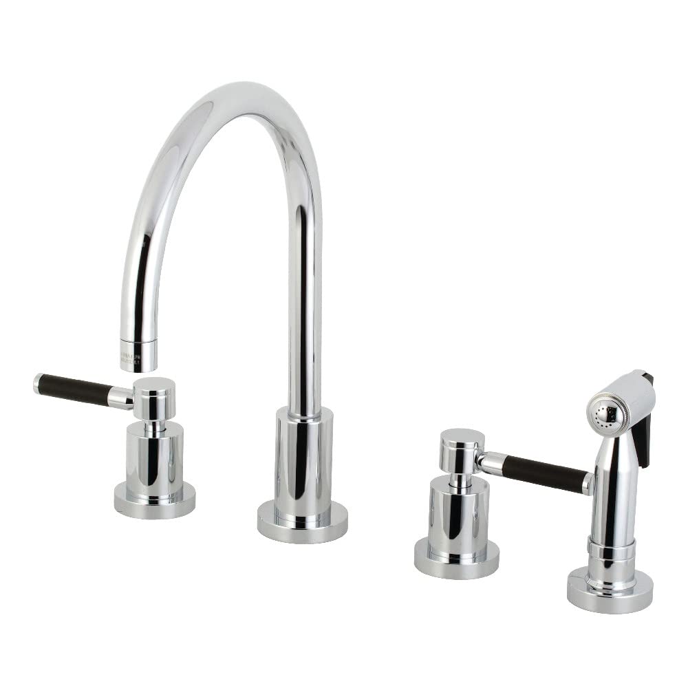 Kingston Brass KS8721DKLBS 8-Inch Widespread Kitchen Faucet with Brass Sprayer - Polished Chrome Finish for Modern Farmhouse & Traditional Kitchens