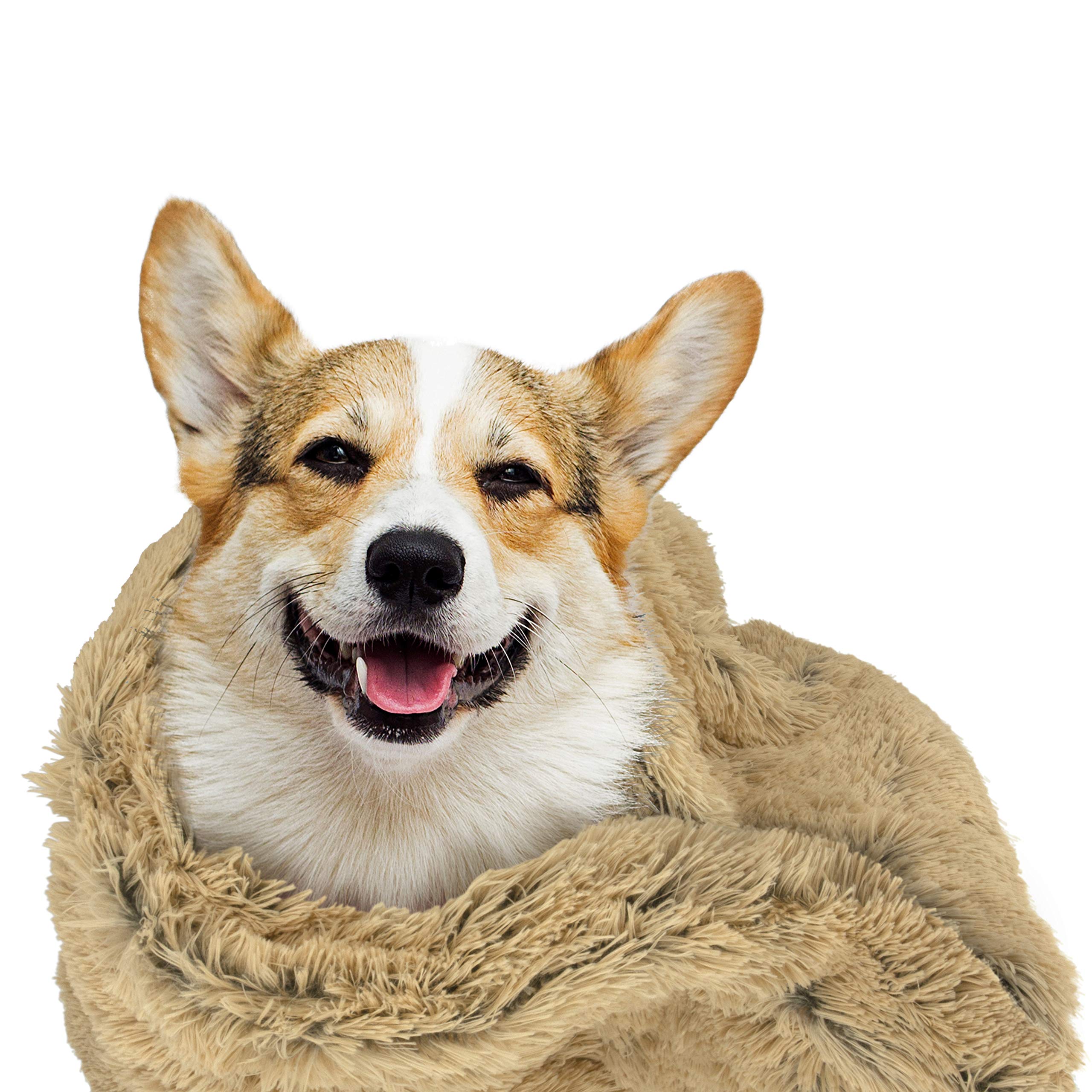 Premium Calming Dog Bed - Large Donut Blanket for Sound Sleep & Anxiety Relief, Beige Snuggle Bed for Small to Medium Dogs - Perfect for Crate, Travel & Home Comfort