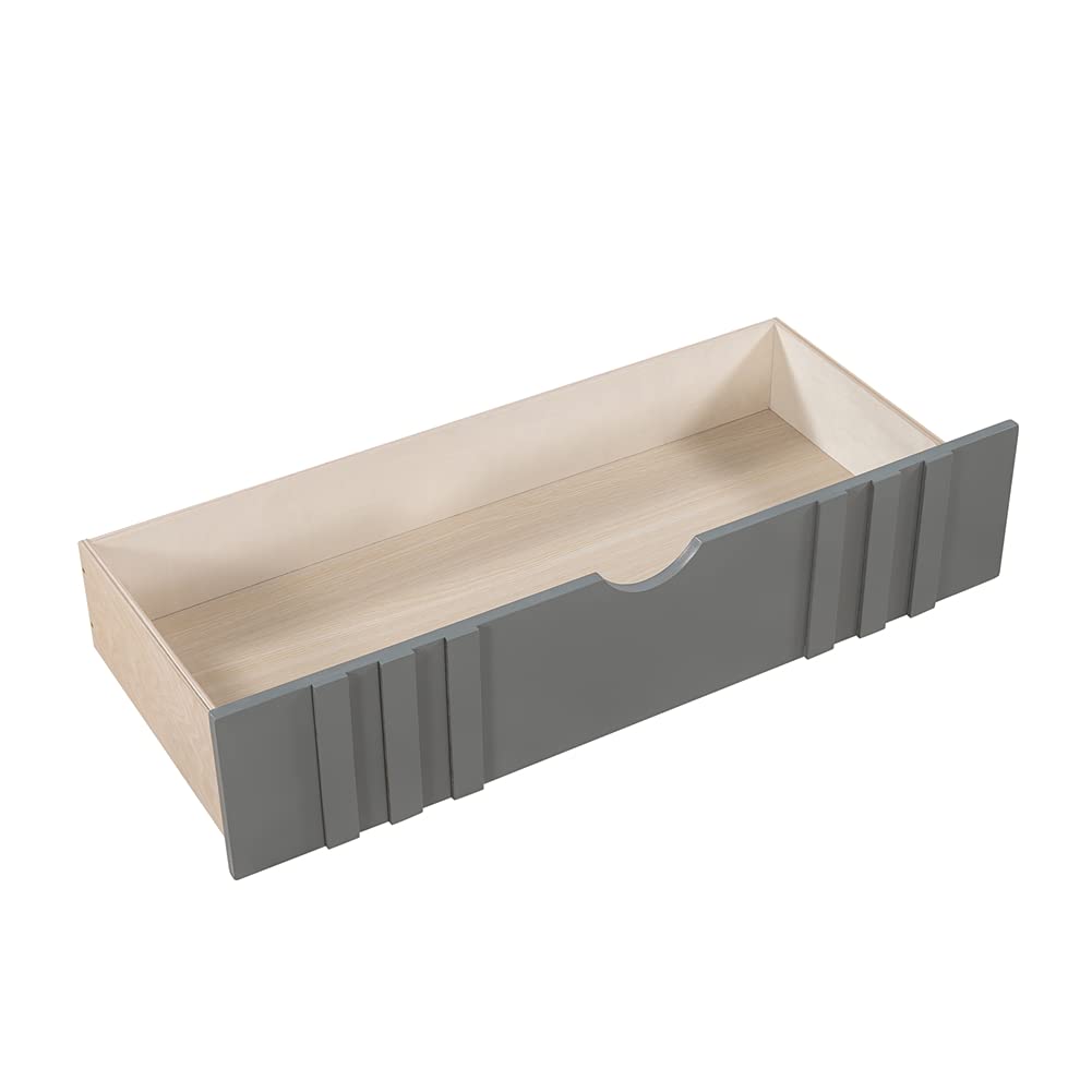 **Convertible Daybed Sofa Bed for Kids - Pinewood Frame with Guardrails & Wood Slats - Full Size Pull-Out Storage Drawers with Wheels (Gray) - Perfect for Kids' Bedroom, Guest Room & Small Spaces**