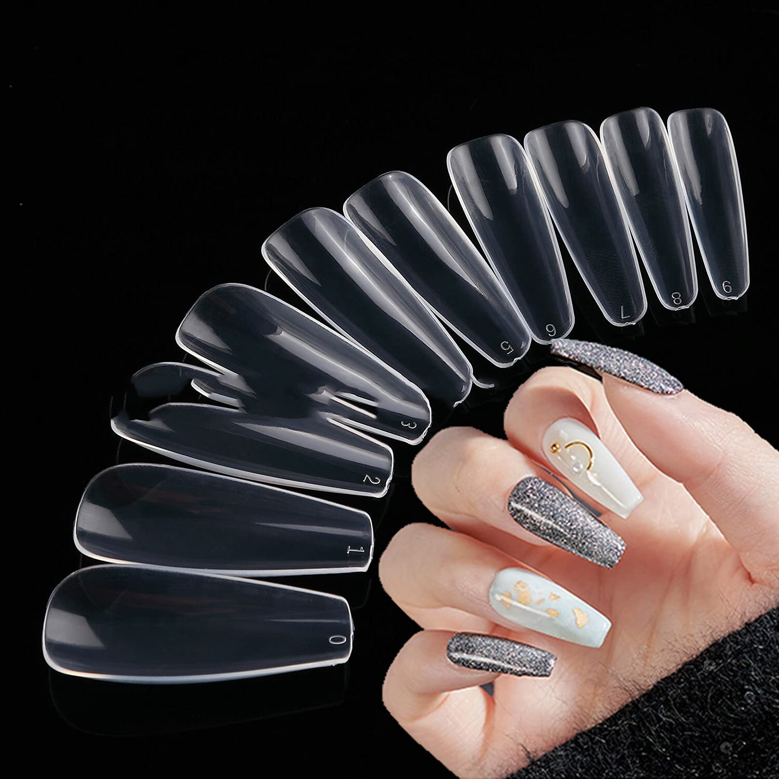 500Pcs Medium Clear Coffin Press on Nails - Full Cover Acrylic Nail Tips for Dip Powder, Poly Gel Extension & DIY Nail Art | Perfect for Salon, Home Manicure & Special Occasions