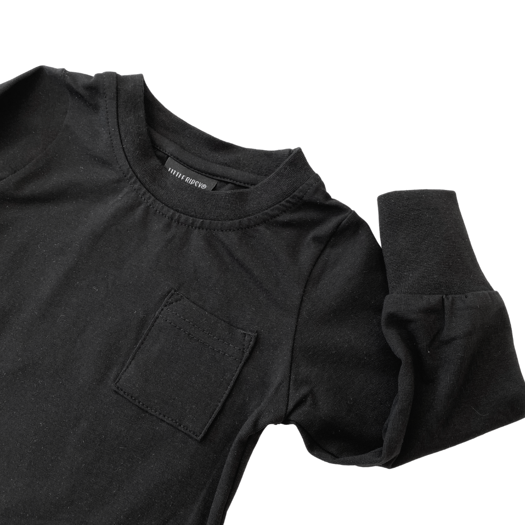 Men's Long Sleeve Pocket T-Shirt - Soft Cotton Casual Shirt for Everyday Wear (Black) | Perfect for Work, Travel & Outdoor Activities