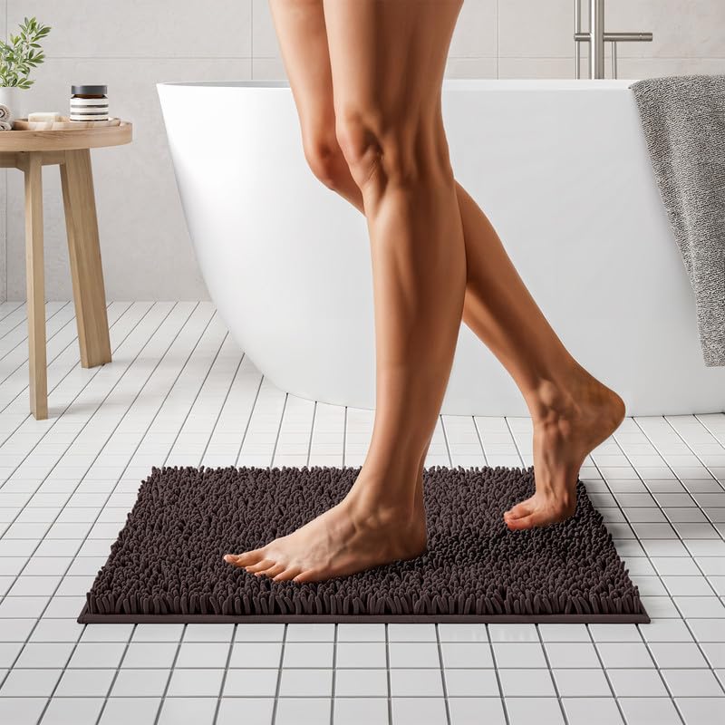 MAYSHINE Ultra Soft Plush Shaggy Chenille Bath Mat - Super Absorbent Non-Slip Bathroom Rug with Fluffy Microfiber - 24