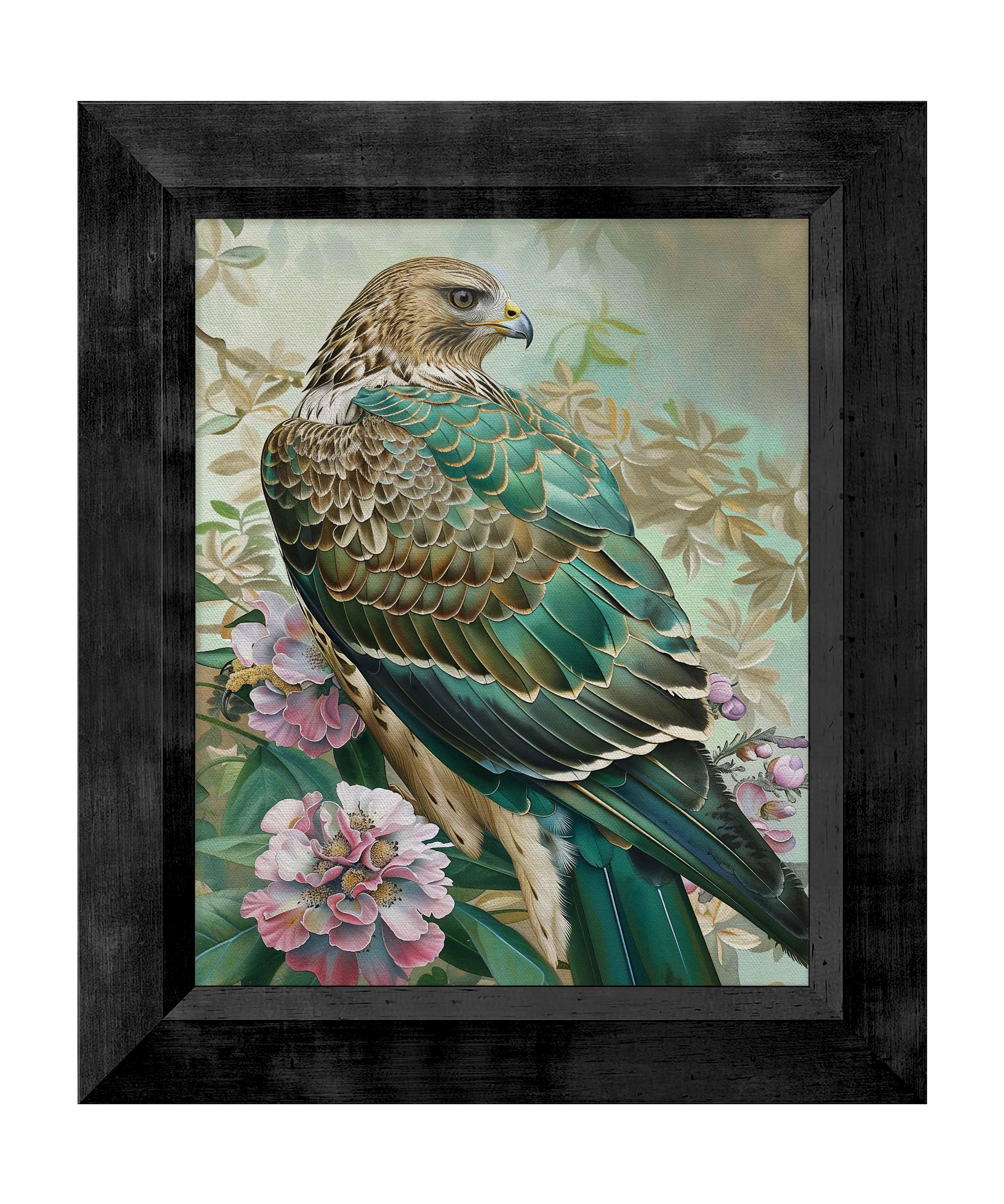 Emerald Majesty Hawk Amidst Blossoms Limited Edition Canvas Wall Art - Nature Inspired Home Decor for Living Room, Bedroom & Office