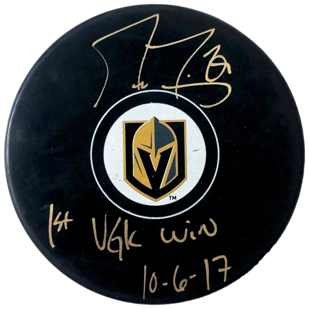 Marc Andre Fleury Signed Vegas Golden Knights Puck - 1st Win Inscribed - Includes Display Case & COA - Authentic Autographed VGK Memorabilia - Perfect for Hockey Fans & Collectors