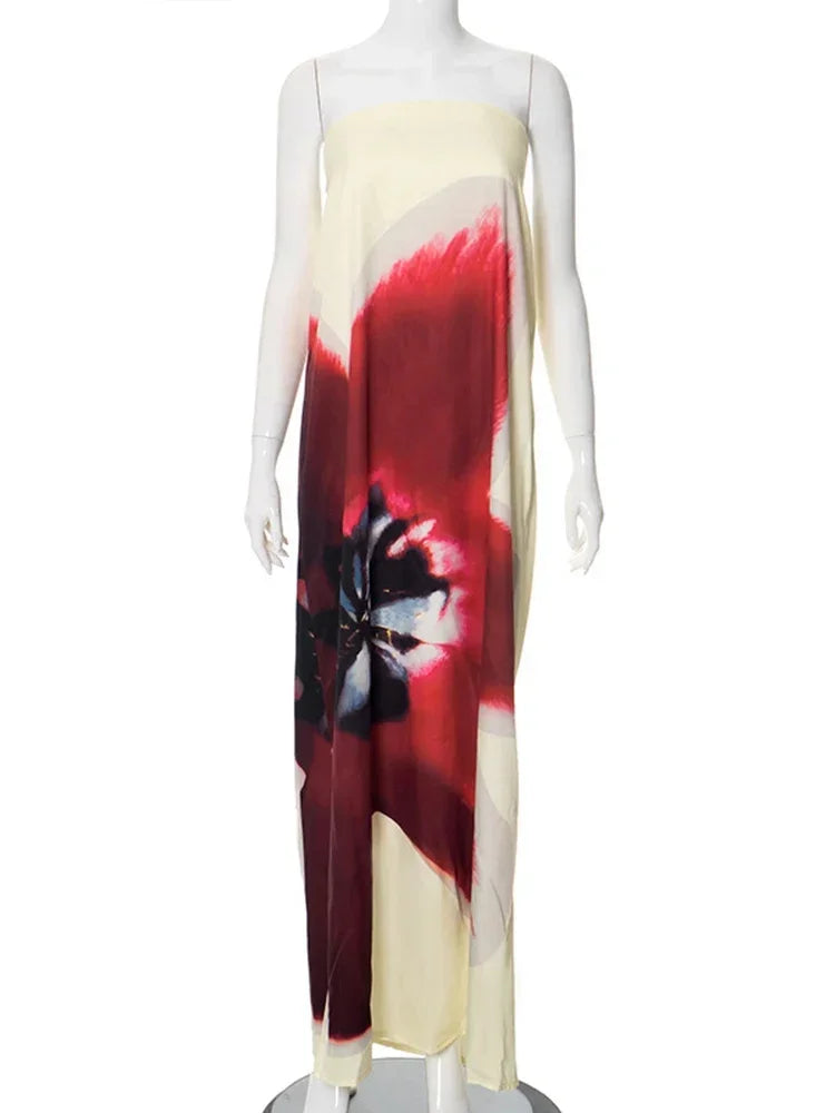 2025 Floral Print Strapless Maxi Dress for Women - Sexy Off Shoulder Sleeveless Backless Party Gown | Perfect for Summer Weddings, Beach Vacations & Evening Events