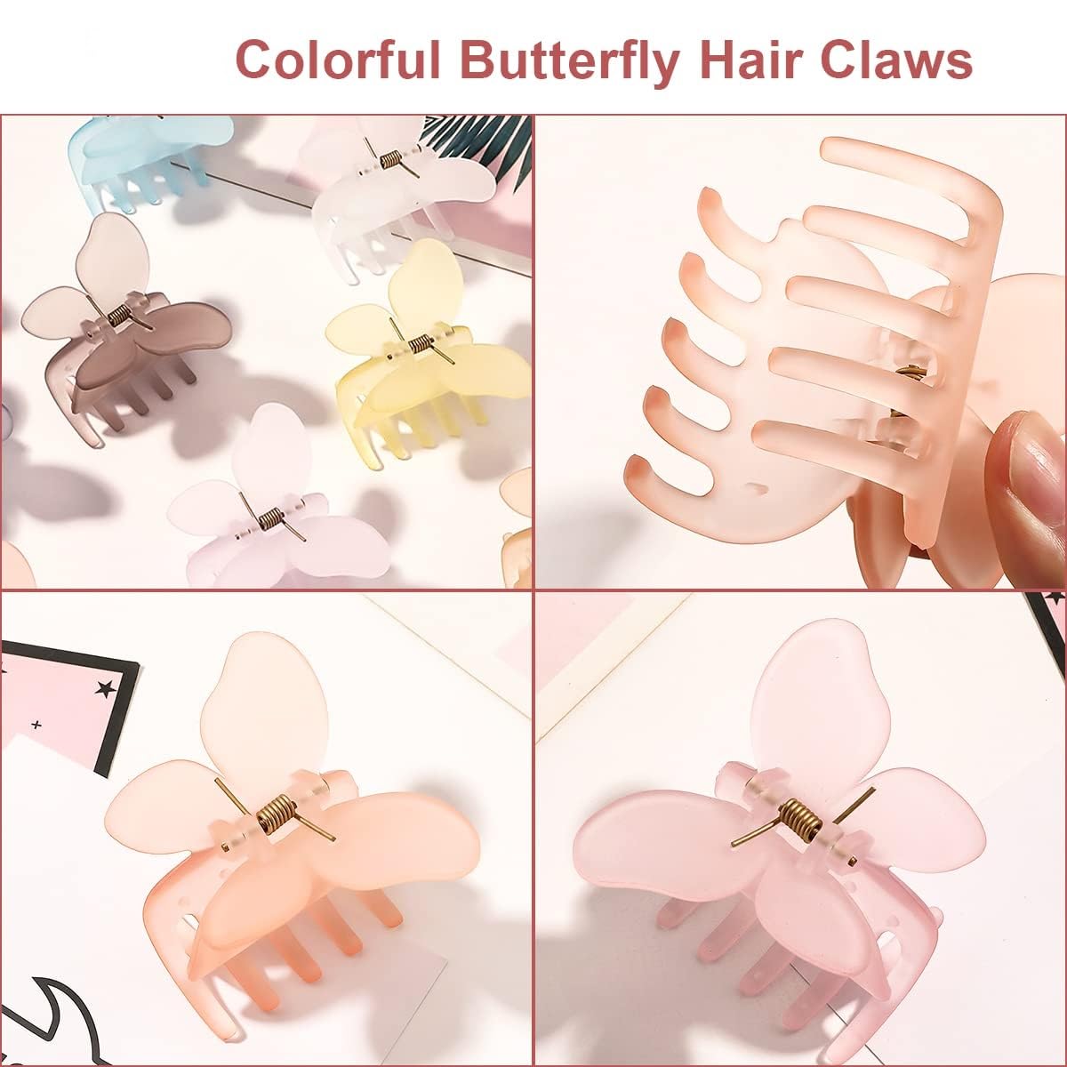 2 PCS Cute Butterfly Hair Clips for Women & Girls - Matte Hair Claw Clips Medium Size - Perfect for School, Work, Parties & Everyday Styling