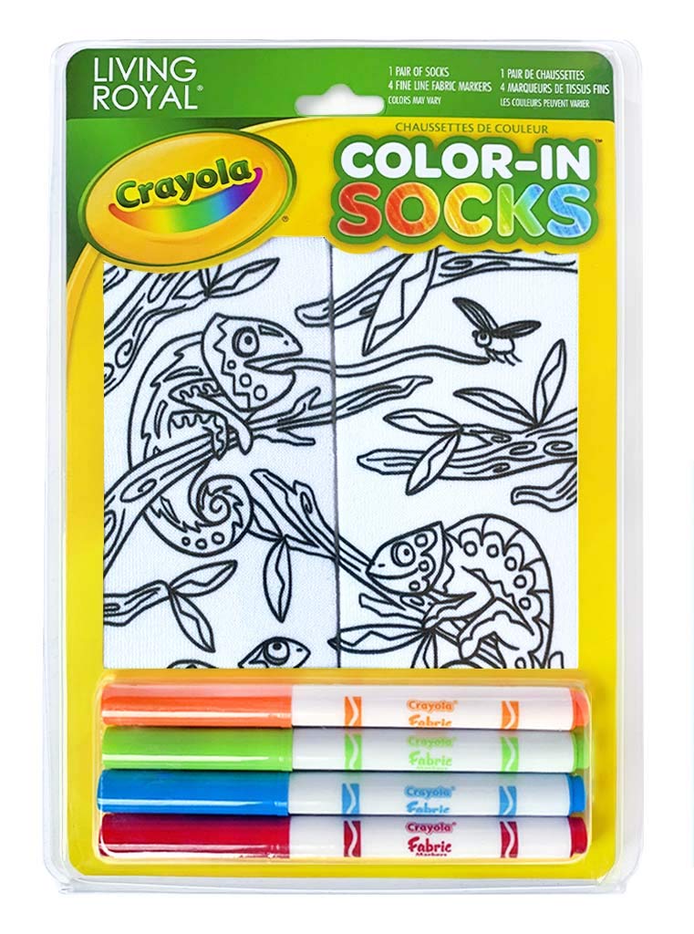 Living Royal Kids' Color-in Socks with 4 Fabric Markers - 1 Pair Washable DIY Socks for Creative Play & Fun Gifts - Perfect for Arts & Crafts, Birthday Parties & School Activities