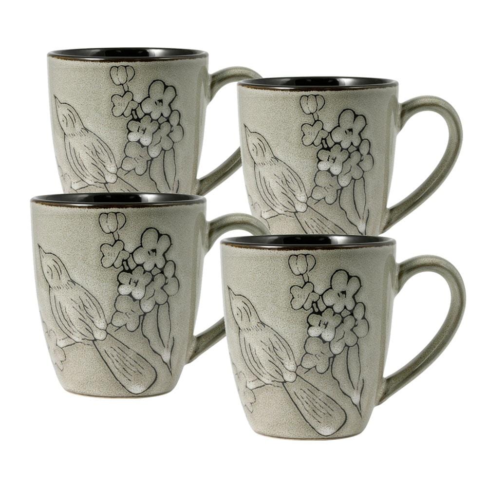 Song Bird Set of 4 Ceramic Coffee Mugs - Hand Painted Bird Design - Perfect for Tea, Hot Chocolate & Gifts - Ideal for Home, Office & Cafe Use