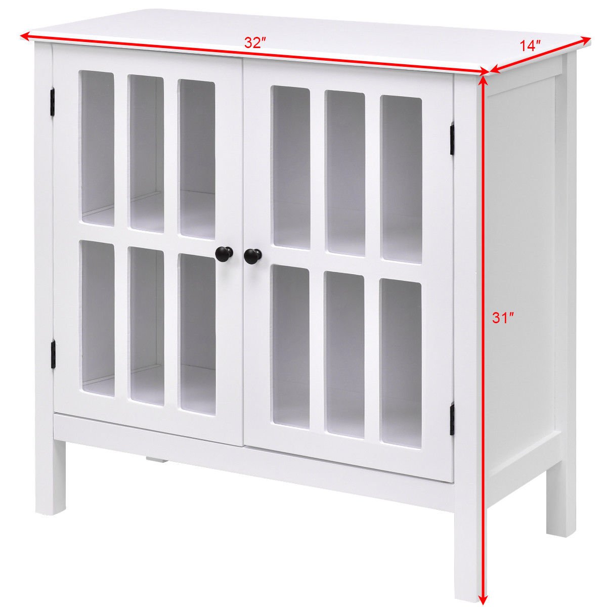 Tangkula White Sideboard Buffet Cabinet with 2 Glass Doors - Kitchen Dining Room Storage Cabinet, Liquor Curio Display, Cupboard Console Table for Home, Office & Restaurant Use