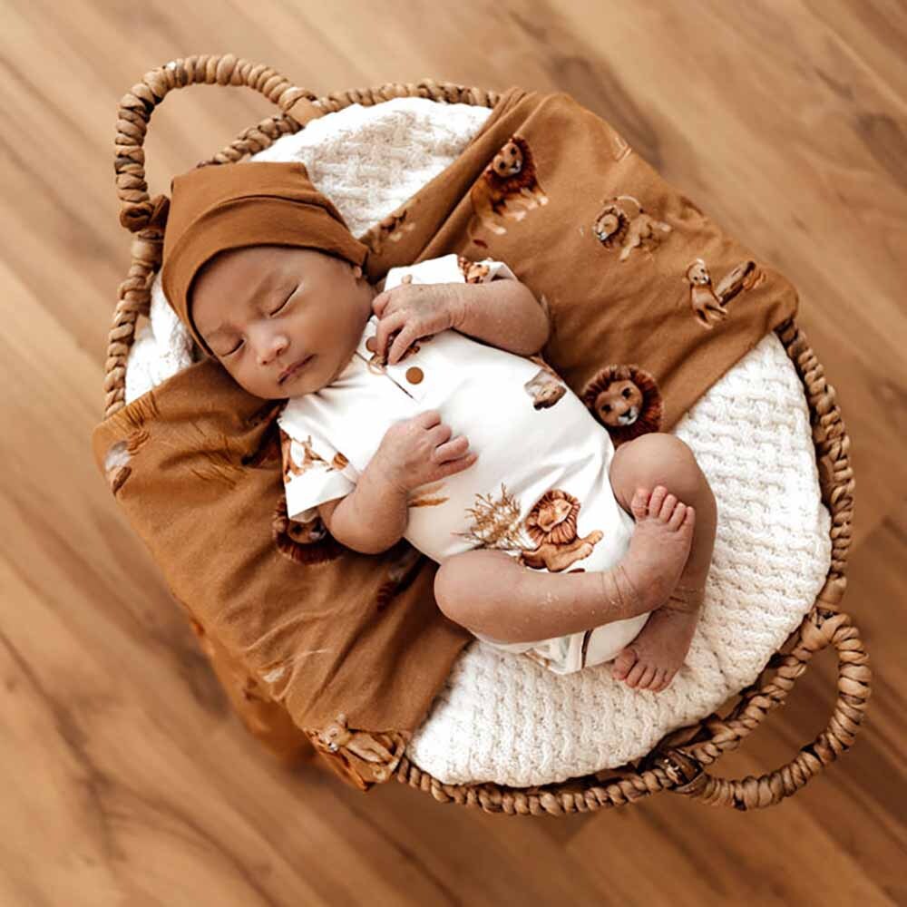 Organic Cotton Short Sleeve Baby Bodysuit - Snuggle Hunny Lion Print - Soft & Comfortable for Newborns & Infants - Perfect for Playtime, Daycare & Family Photos
