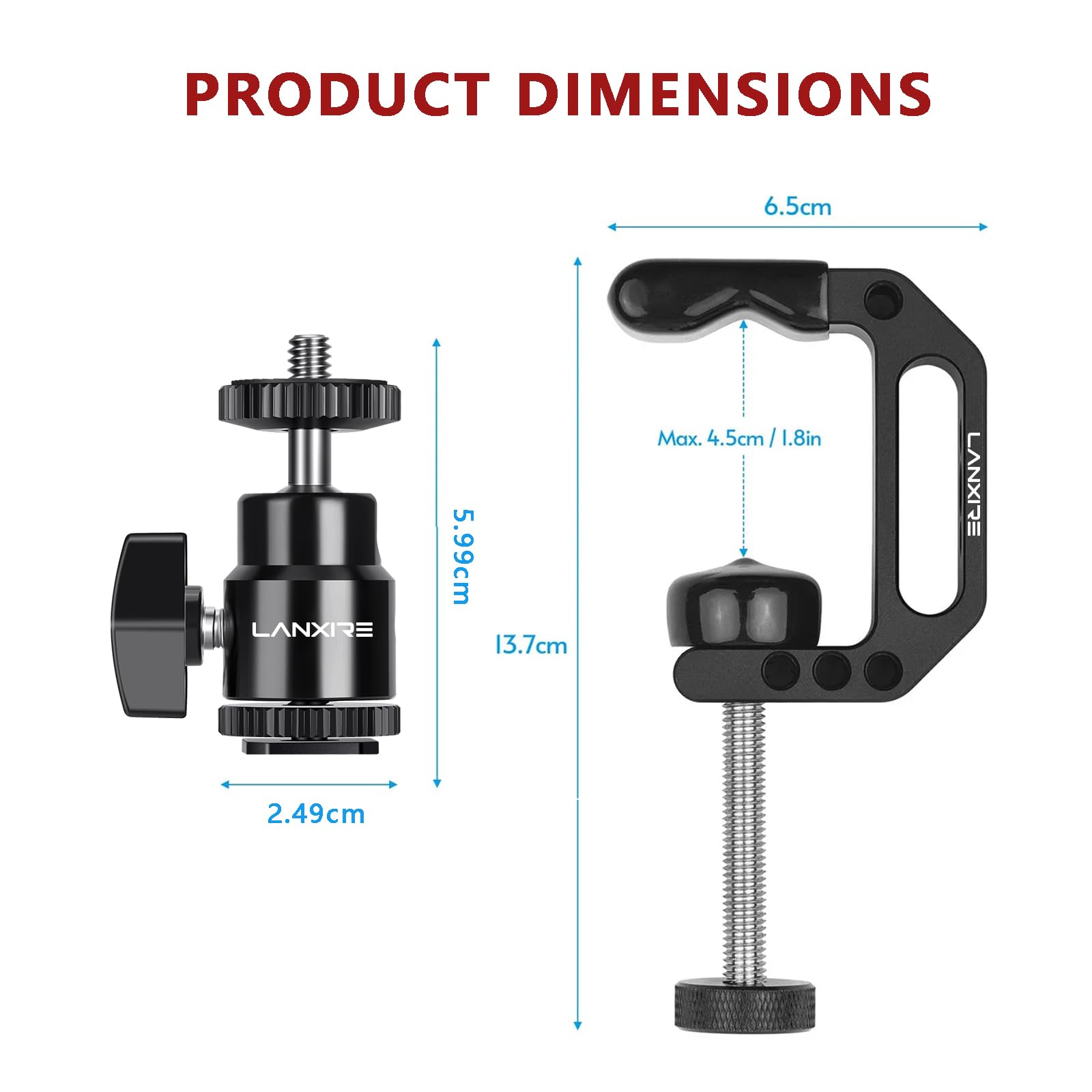 Heavy Duty C Clamp Camera Mount with Mini Ball Head - 1/4