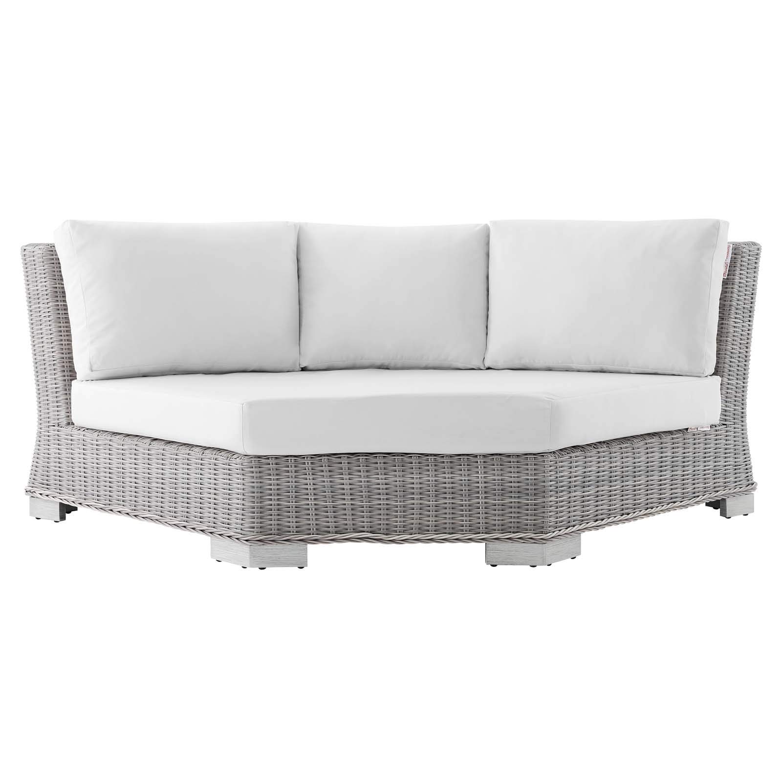 Modway Conway Sunbrella Outdoor Patio Wicker Rattan Round Corner Chair - Light Gray White - Perfect for Poolside, Garden, and Backyard Relaxation