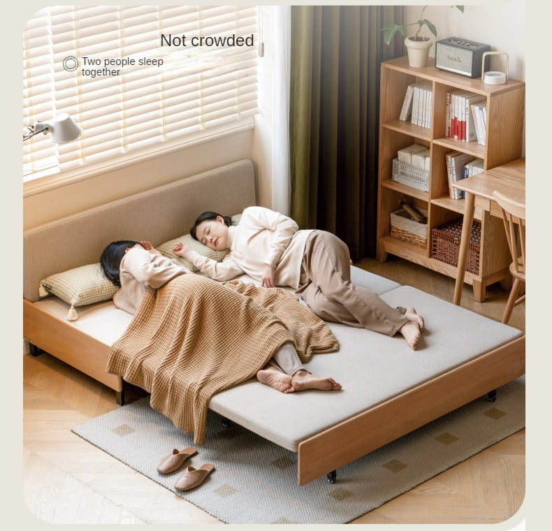 Solid Oak Wood Sofa Bed - Foldable Pull-Out Convertible Sleeper for Living Room, Guest Room & Small Spaces | Comfortable Sitting & Sleeping Solution for Apartments & Homes