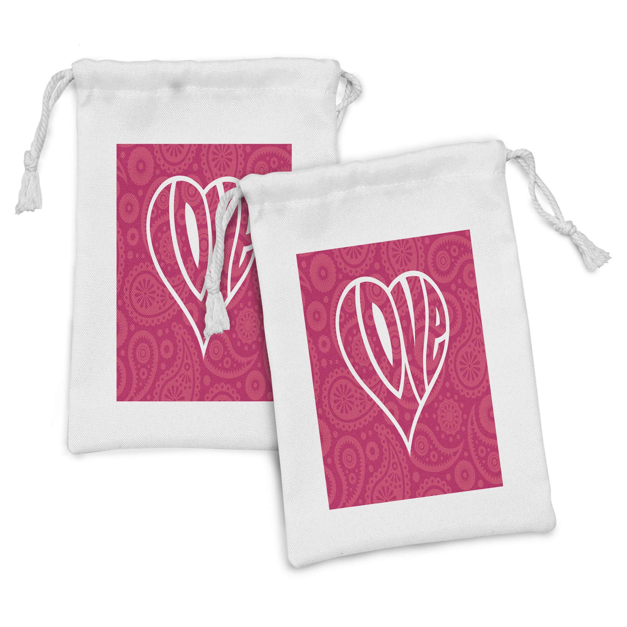 Ambesonne Groovy Fabric Pouch Set of 2 - Retro Heart Design Drawstring Bags for Toiletries, Makeup, Jewelry & Travel Accessories (9