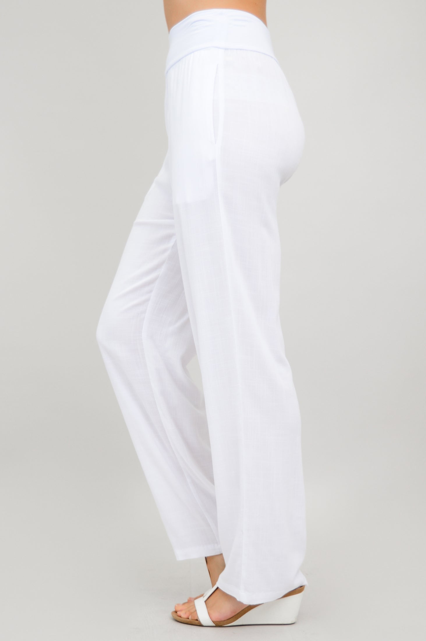 Landon Women's White Linen Bamboo Pants - Comfortable & Breathable for Summer, Travel, and Casual Wear