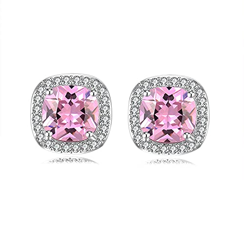 Cubic Zirconia Stud Earrings for Women - Round & Square Halo Design in White Gold, Hypoallergenic Jewelry for Everyday Wear, Work & Special Occasions