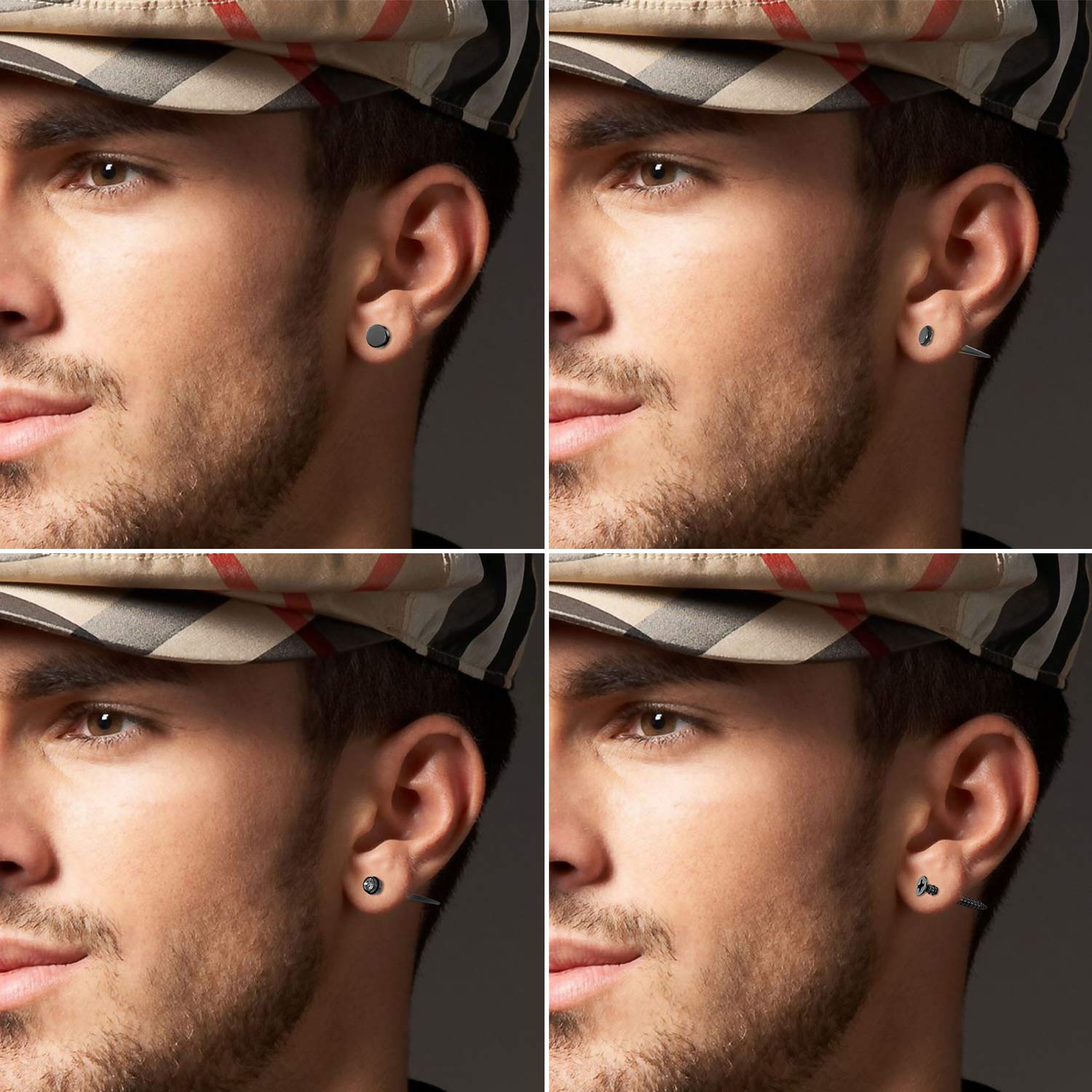 **Aroncent 6 Pairs Stainless Steel Small Hoop Earrings for Men & Women - Fake Gauges & Spike Earrings Set - Perfect for Casual Wear, Parties & Gifts**