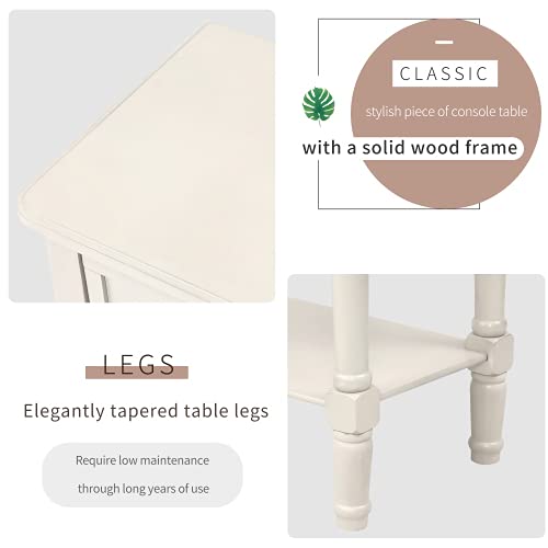 Baysitone Narrow Console Table with Storage - 3 Drawers & Bottom Shelf, Rustic Wood Sofa Table for Entryway & Living Room, Easy Assembly, Cream White - Perfect for Hallway Decor, Small Space Organizer & Farmhouse Style Home