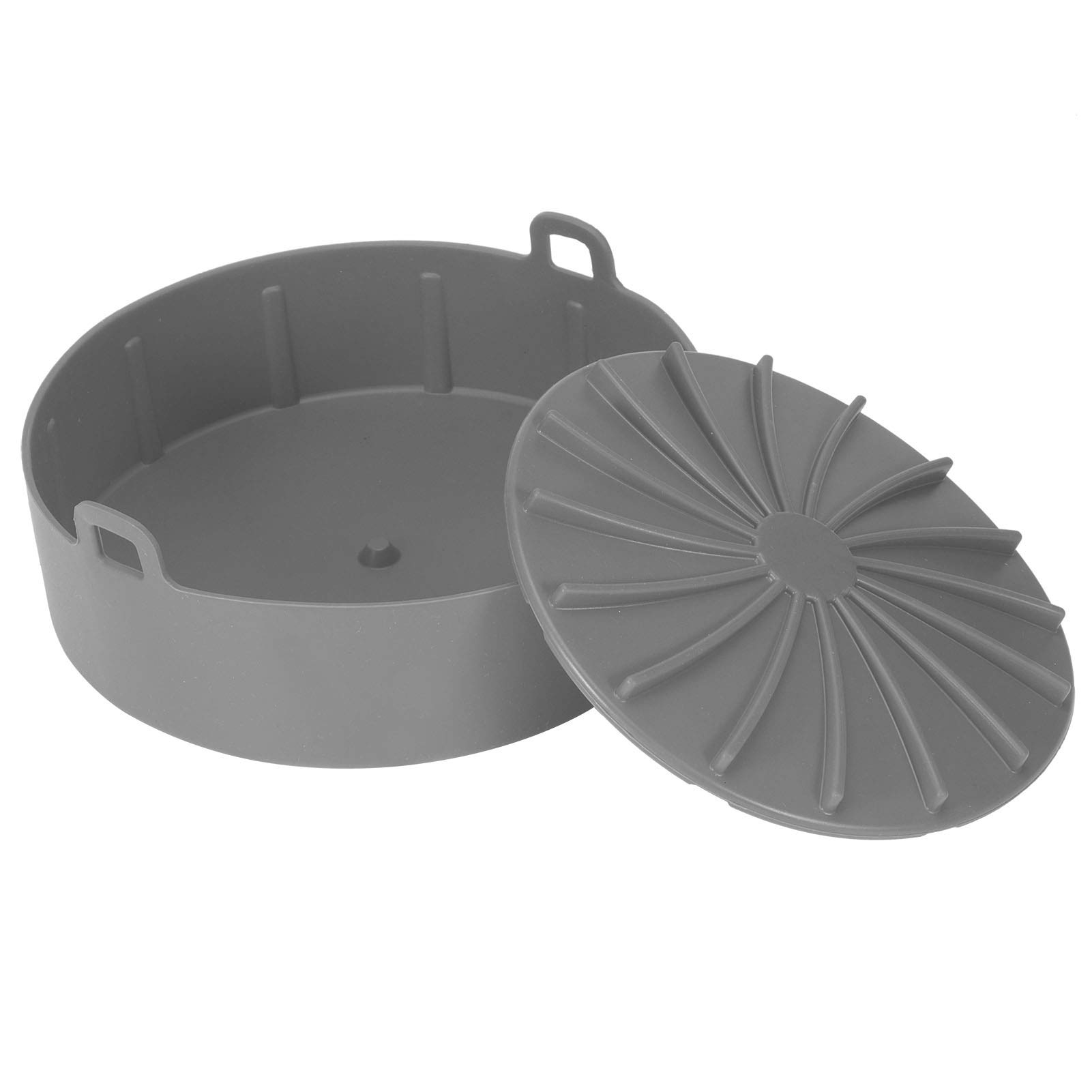 Non-Slip Silicone Air Fryer Mat - Easy to Clean & Detachable Handle, Durable & Heat-Resistant Cooking Mat for Healthy Air Frying - Perfect for Roasting, Baking & Reheating (Gray)