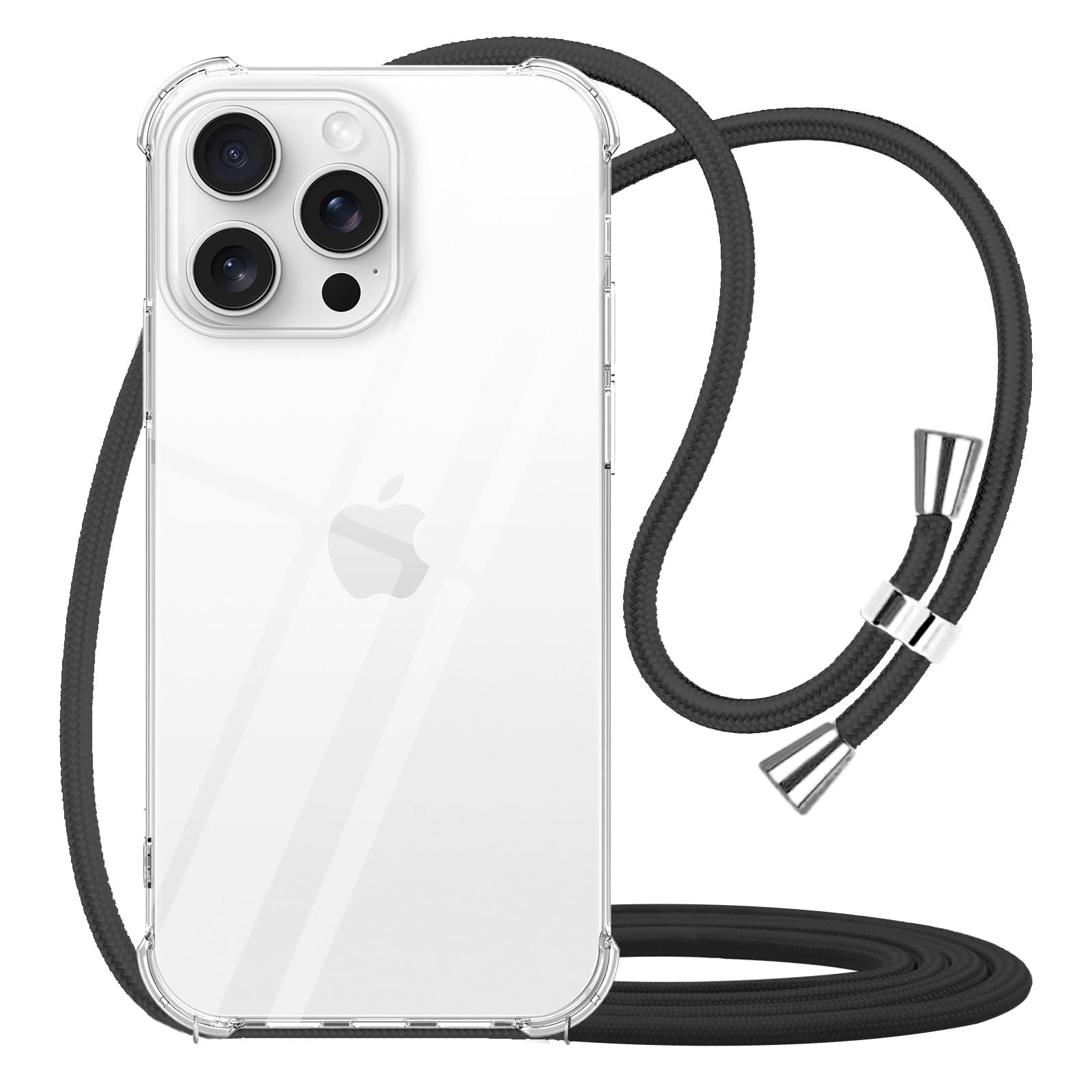 YESPURE Clear Shockproof iPhone 16 Pro Case with Adjustable Neck Strap - Soft TPU Bumper Protective Cover (Black) | Perfect for Hands-Free Use While Traveling, Shopping & Outdoor Activities