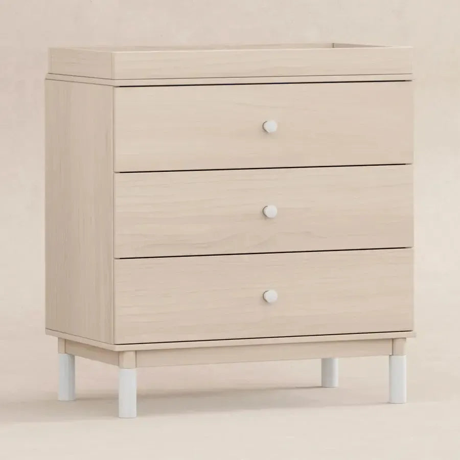 Babyletto Gelato 3-Drawer Changing Dresser with Removable Changing Tray - Washed Natural & White Feet | Nursery Storage Solution for Diapers, Baby Clothes & Essentials