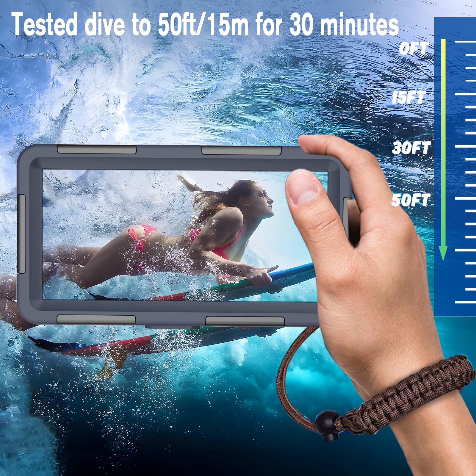 Latest Upgrade Underwater Snorkeling & Diving Phone Case for iPhone 15/14/13/12/11 Pro Max & Galaxy S24/S23/S22/S21 Plus Ultra - 50ft/15m Waterproof Scuba Dive Case (Orange) - Perfect for Beach Vacations, Pool Parties & Underwater Photography