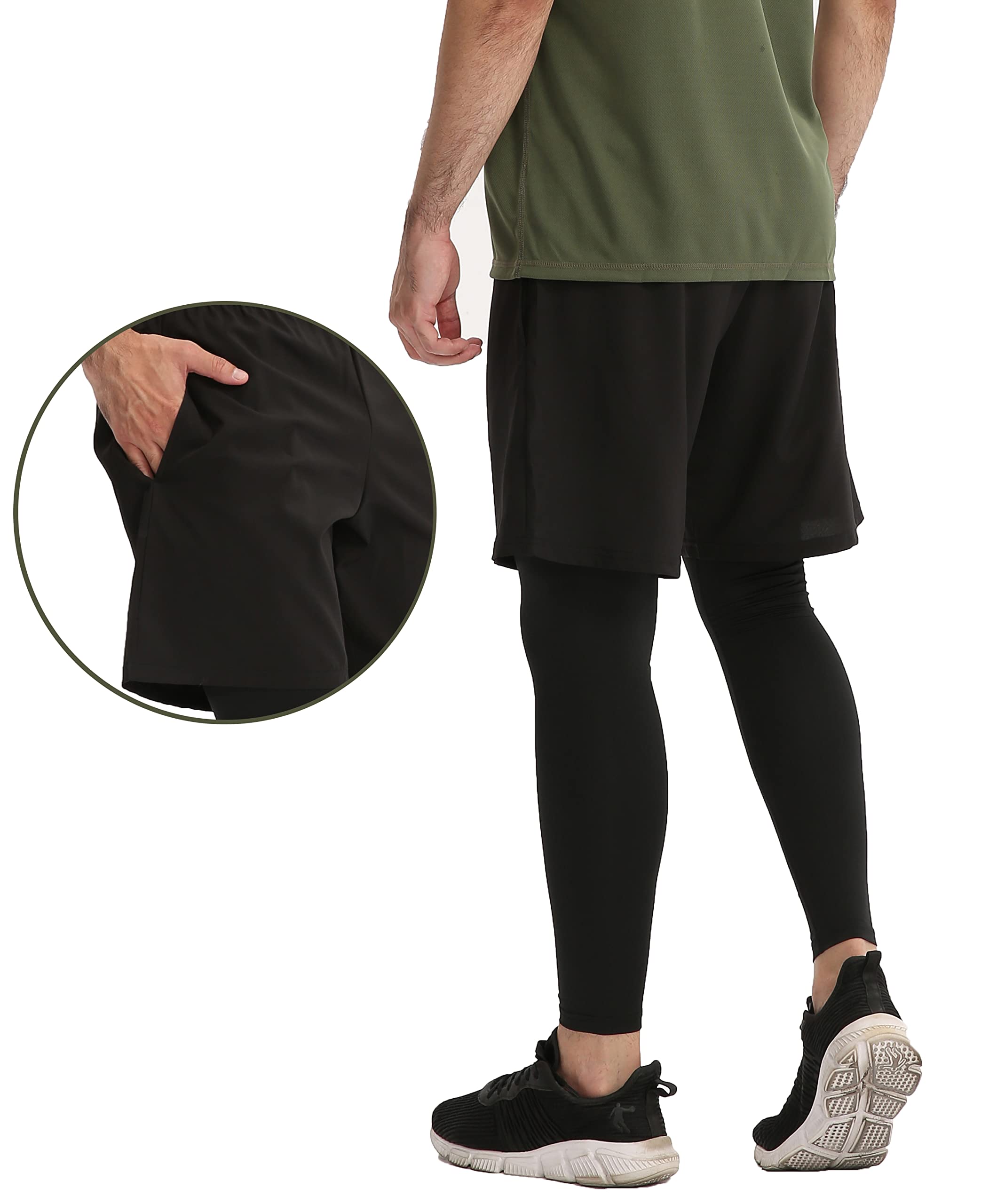 Queerier Men's 2-in-1 Running Shorts with Pockets - Compression Gym Shorts & Workout Leggings for Training, Jogging & Fitness | Moisture-Wicking Activewear for Running, Gym & Outdoor Sports