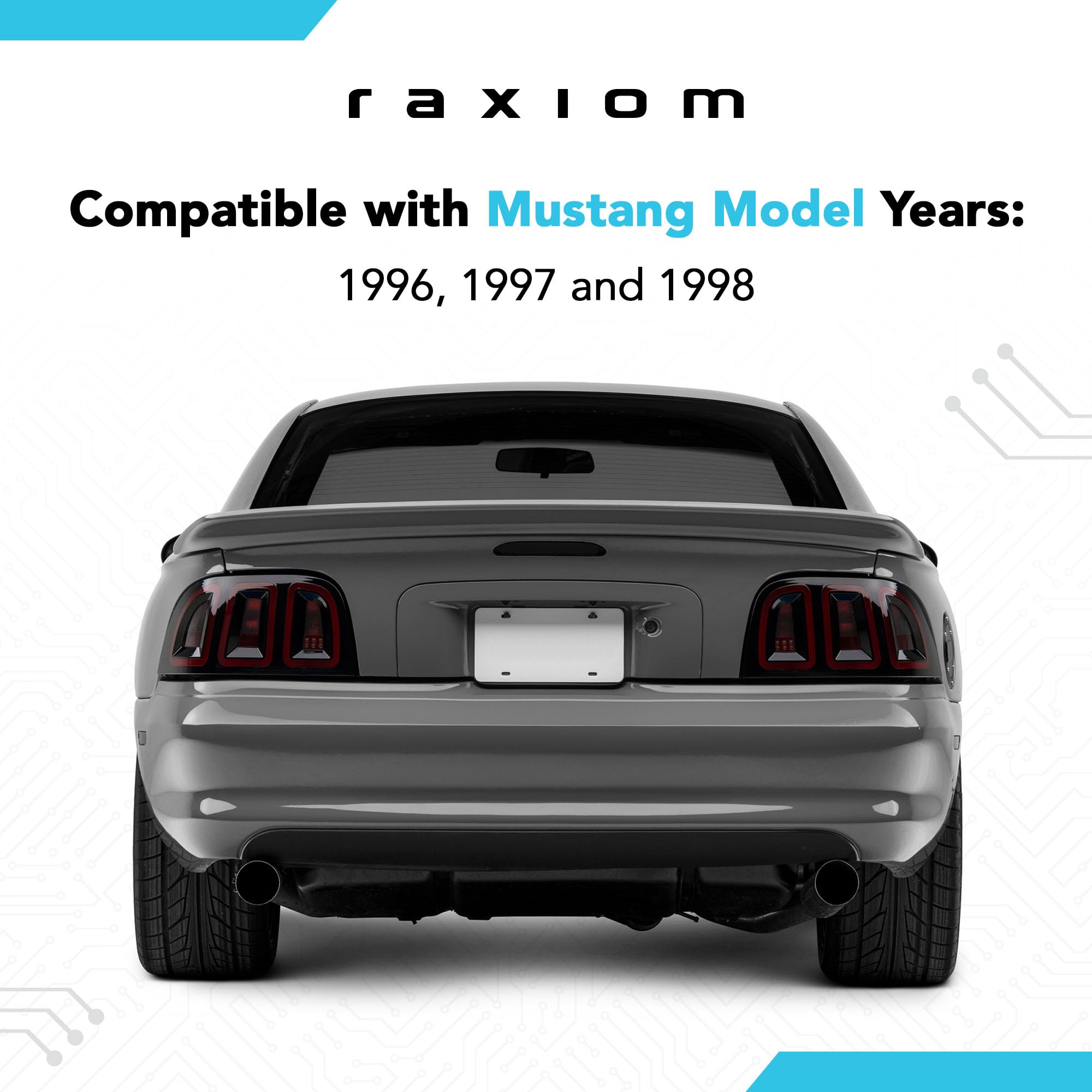 Raxiom LED Tail Lights Set for 1996-1998 Ford Mustang - Smoked Lens, High Visibility, Easy Installation - Upgrade Your Mustang's Style & Safety for Night Driving