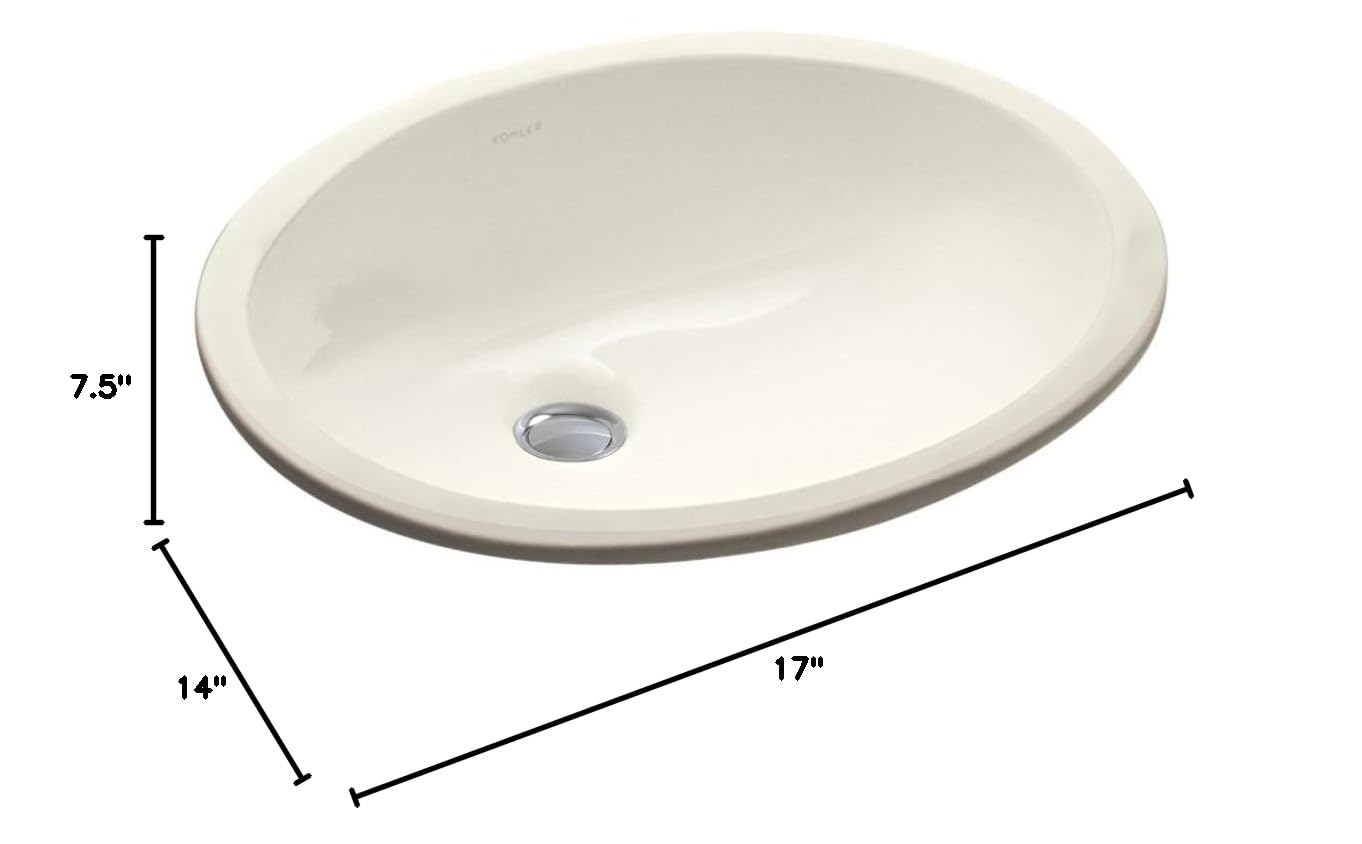KOHLER K-2209-96 Caxton 17 Inch Oval Undermount Bathroom Sink - White Biscuit Porcelain Basin with Overflow Drain, No Faucet Holes - Perfect for Modern Bathroom Vanities and Powder Rooms
