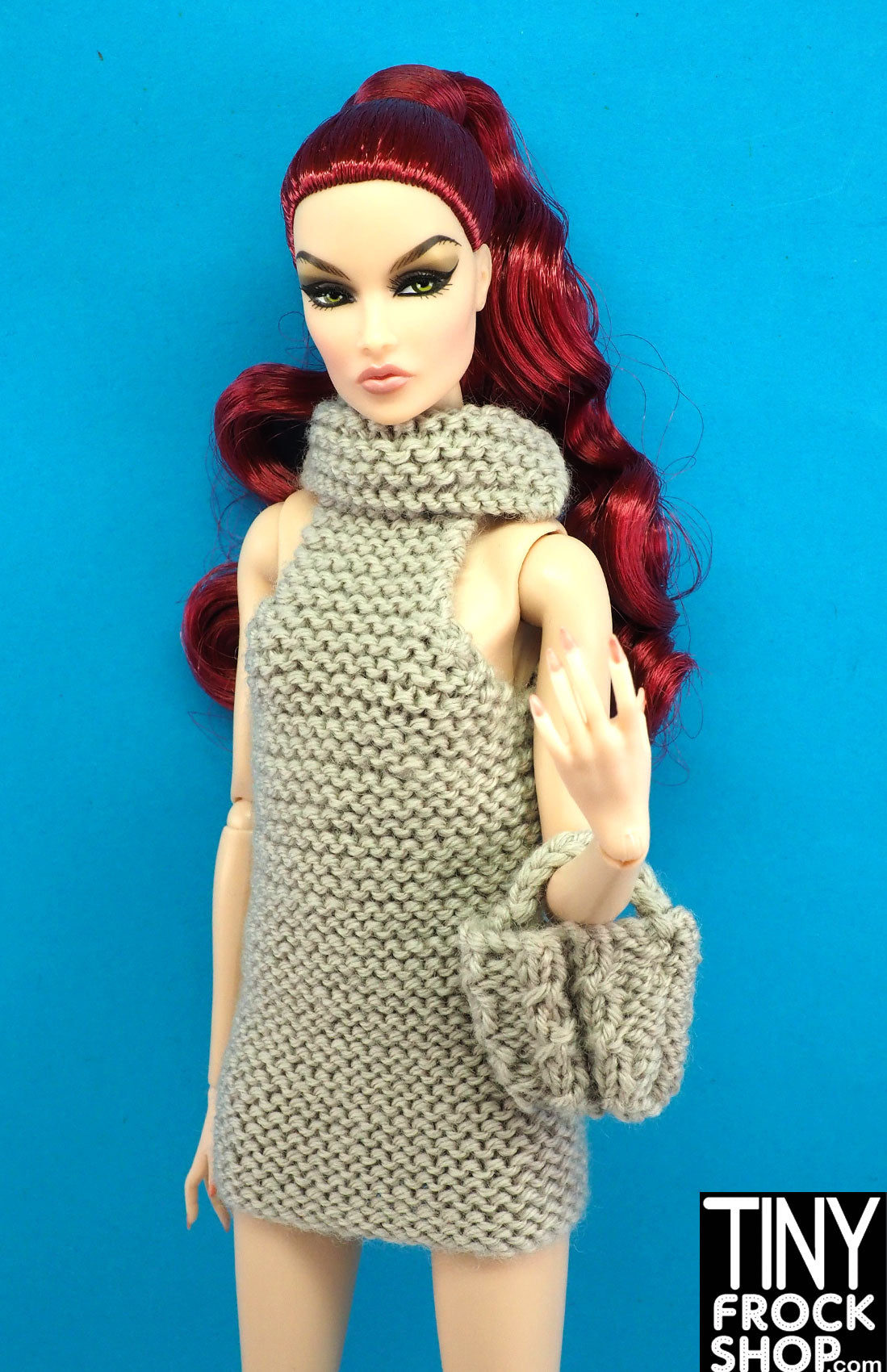 12 Fashion Doll Claudia Dress with Bag by Knits4Dolls - Elegant Outfit for 18