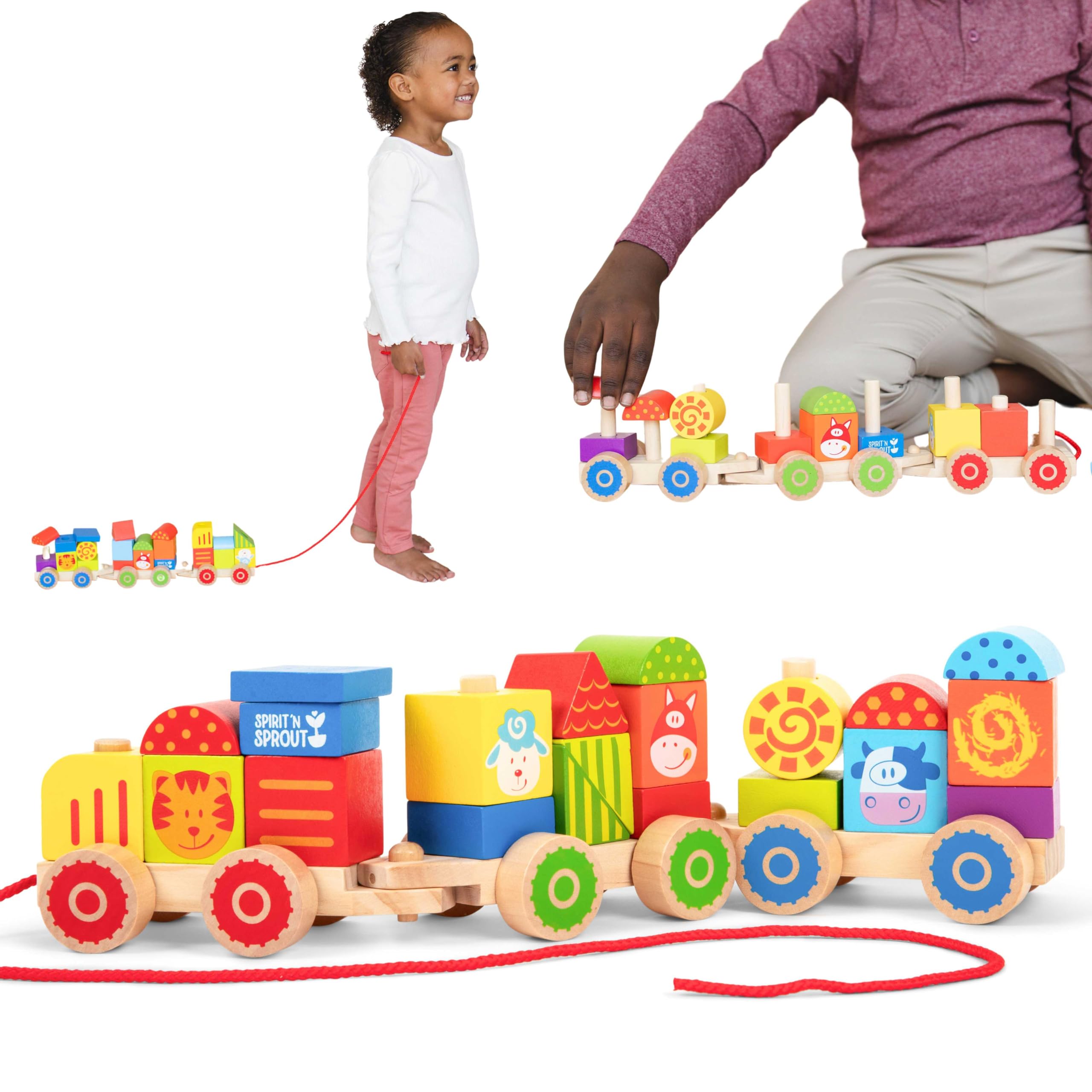 23-Piece Farm Wooden Train Set for Toddlers Ages 2-4 - Stacking & Pull Toy for Early Learning - Montessori-Inspired Walking Toy for 1-3 Year Olds - Perfect for Playtime, Birthday Gifts & Preschool Education