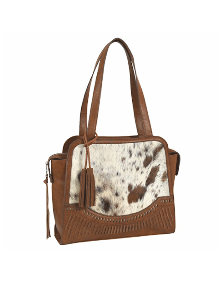 Catchfly Women's Satchel Hair On Tote Bag - Fashionable Chestnut Leather Shoulder Bag for Work, Travel & Everyday Use