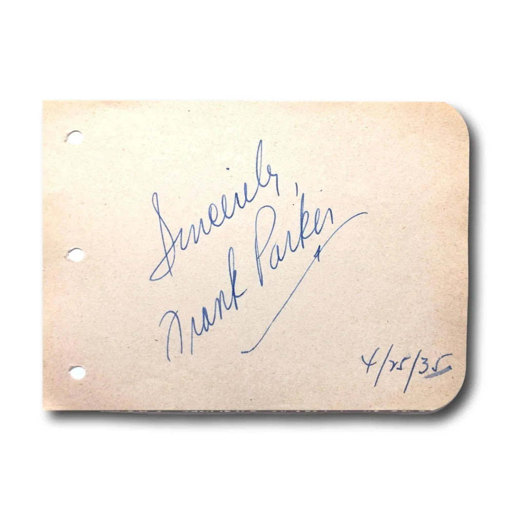Frank Parker Hand Signed Album Page Cut with JSA COA - Autograph from Naked Ape Actor - Perfect for Collectors, Fans, and Memorabilia Displays