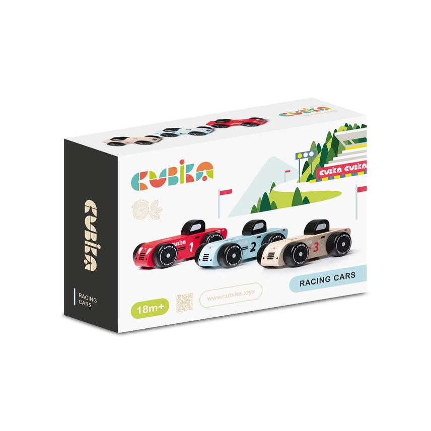 Cubika Wooden Vehicle Set - 12 Piece Race Car Toy Collection for Kids - Perfect for Pretend Play, Birthday Gifts & Montessori Learning Activities