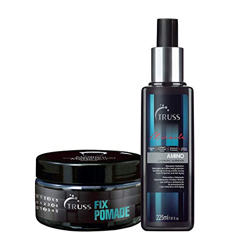 Truss Fix Pomade Medium Hold Hair Wax Bundle with Amino Miracle Heat Protectant Spray - Strong Styling & Heat Protection for Men's Hair - Perfect for Daily Styling, Salon Looks & Heat Styling