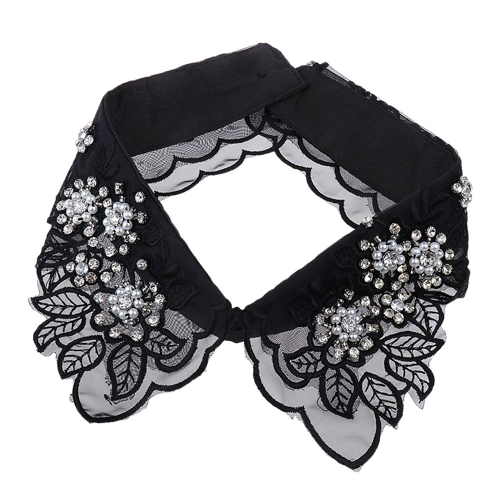 Segolike Women's Embroidered Detachable Fake Collar Half Shirt Blouse - Black with 4-Piece Collar Set | Office Wear, Party Outfit, Vintage Fashion Accessory