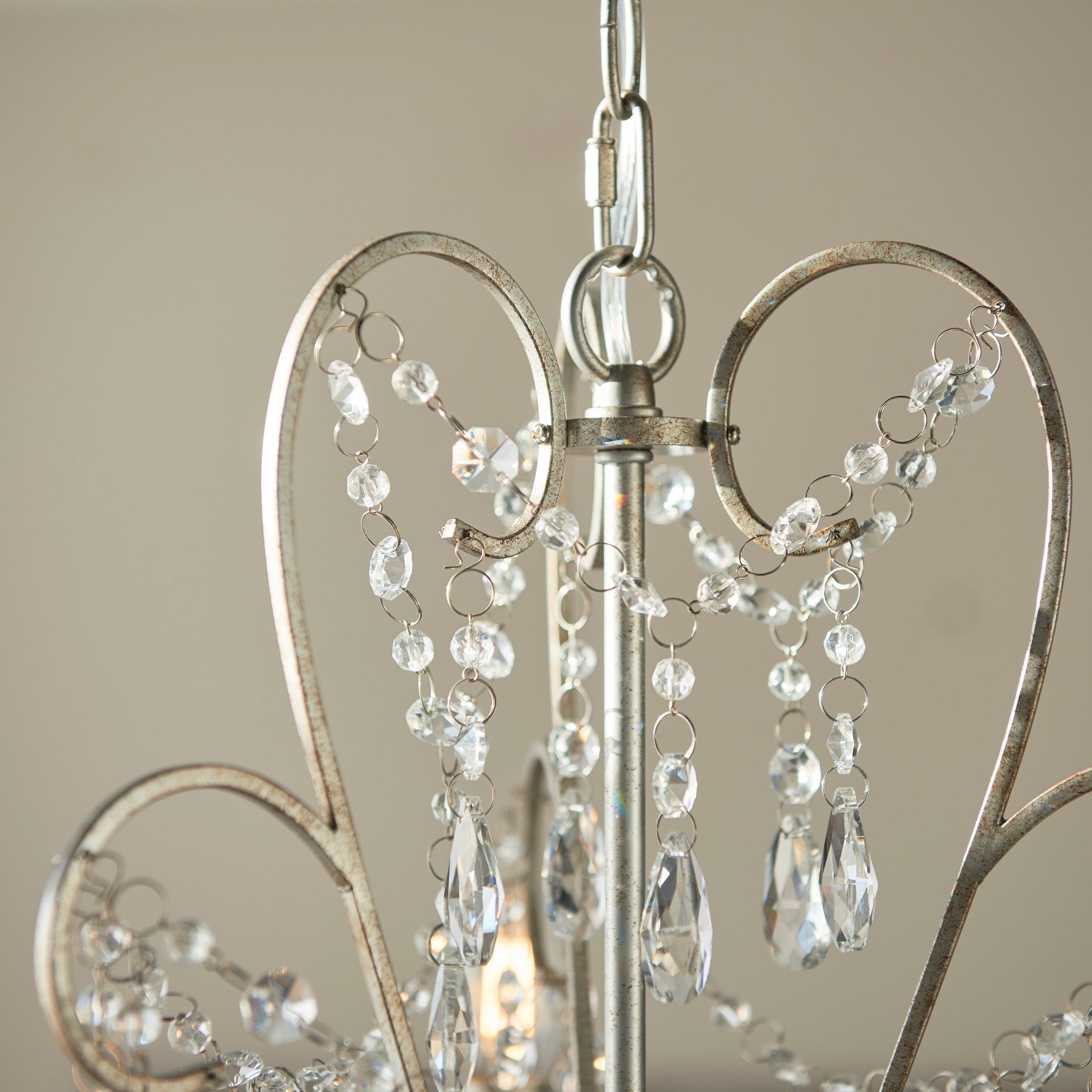 Berkley 3-Light Antique Silver Crystal Glass Pendant Chandelier - Perfect for Dining Room, Bedroom, or Entryway Lighting