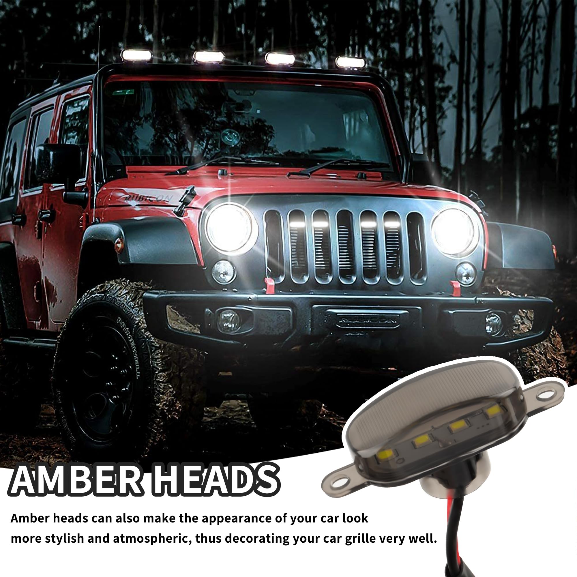 4-in-1 Soft Amber LED Grill Lights for Trucks with Wiring Harness Kit - Flush Mount Front Grill Lights with Lenses Compatible with Ford F150 F250 F350 (White) - Perfect for Off-Roading, Night Driving & Truck Customization