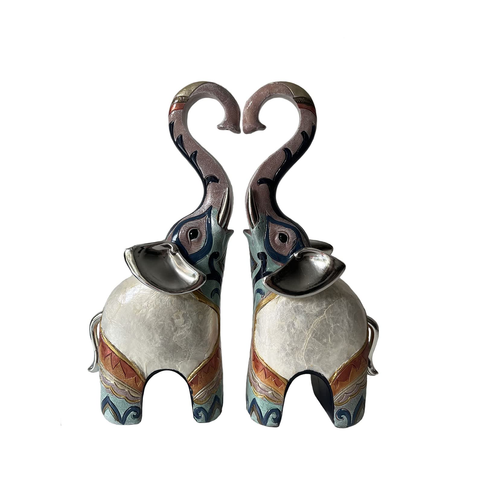 Handmade Resin Elephant Statues with Natural Shell Accents - 2 Piece Set, Elephant Home Decor & Unique Gifts for Women | Perfect for Housewarming, Wedding Decor & Boho Chic Interior Design