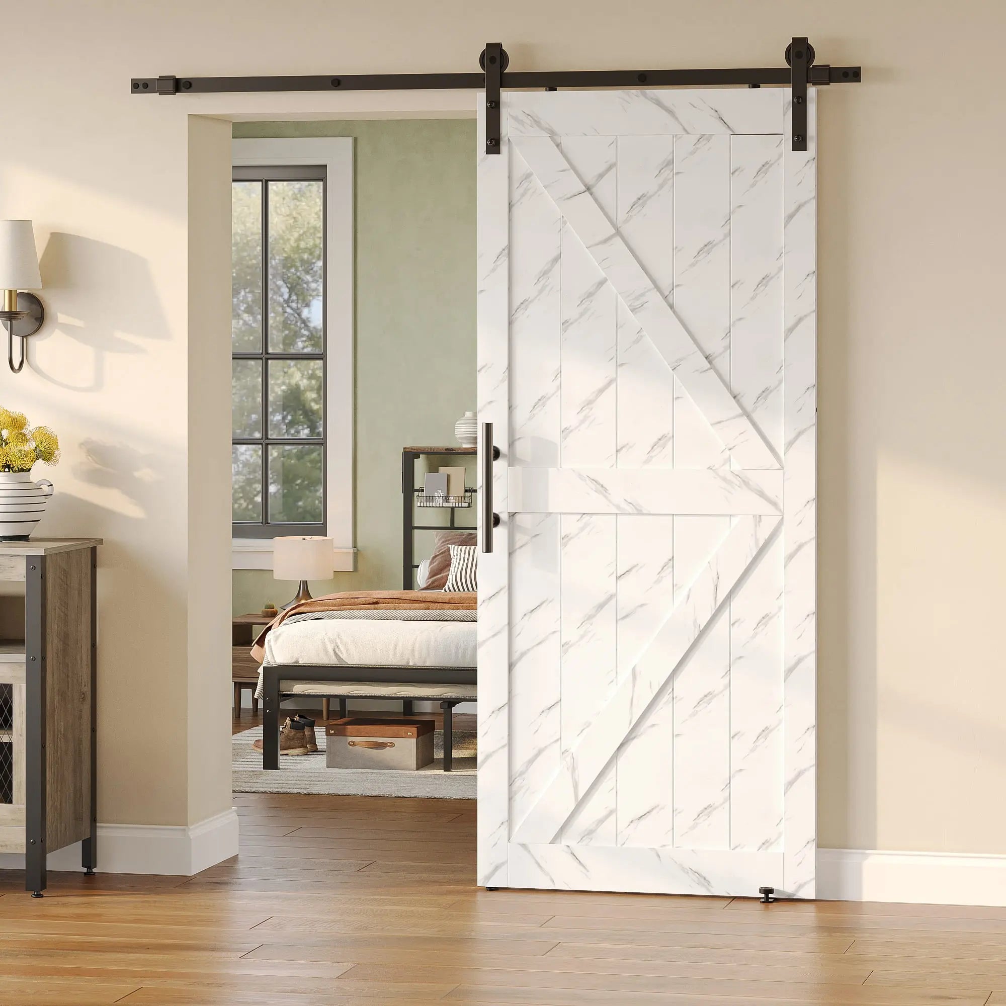 Bestier 36Inch x 84Inch Rustic Sliding Barn Door - Solid Wood, Hardware Included - Perfect for Bedroom, Closet, or Farmhouse Style Home Decor