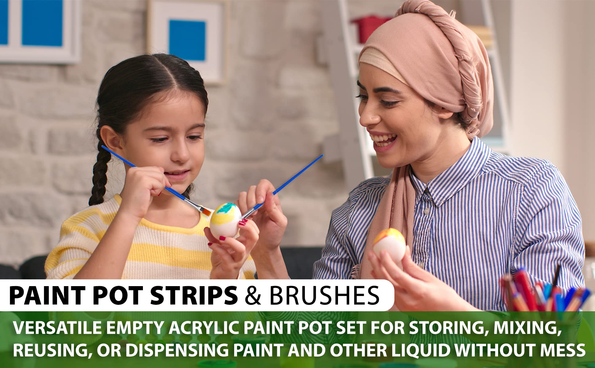150 Pcs 3ml Empty Acrylic Paint Pots with Lids - 25 Mini Paint Pot Strips & 40 Brushes - Clear Plastic Paint Containers for Art, DIY Crafts, Nail Art, Model Painting & School Projects