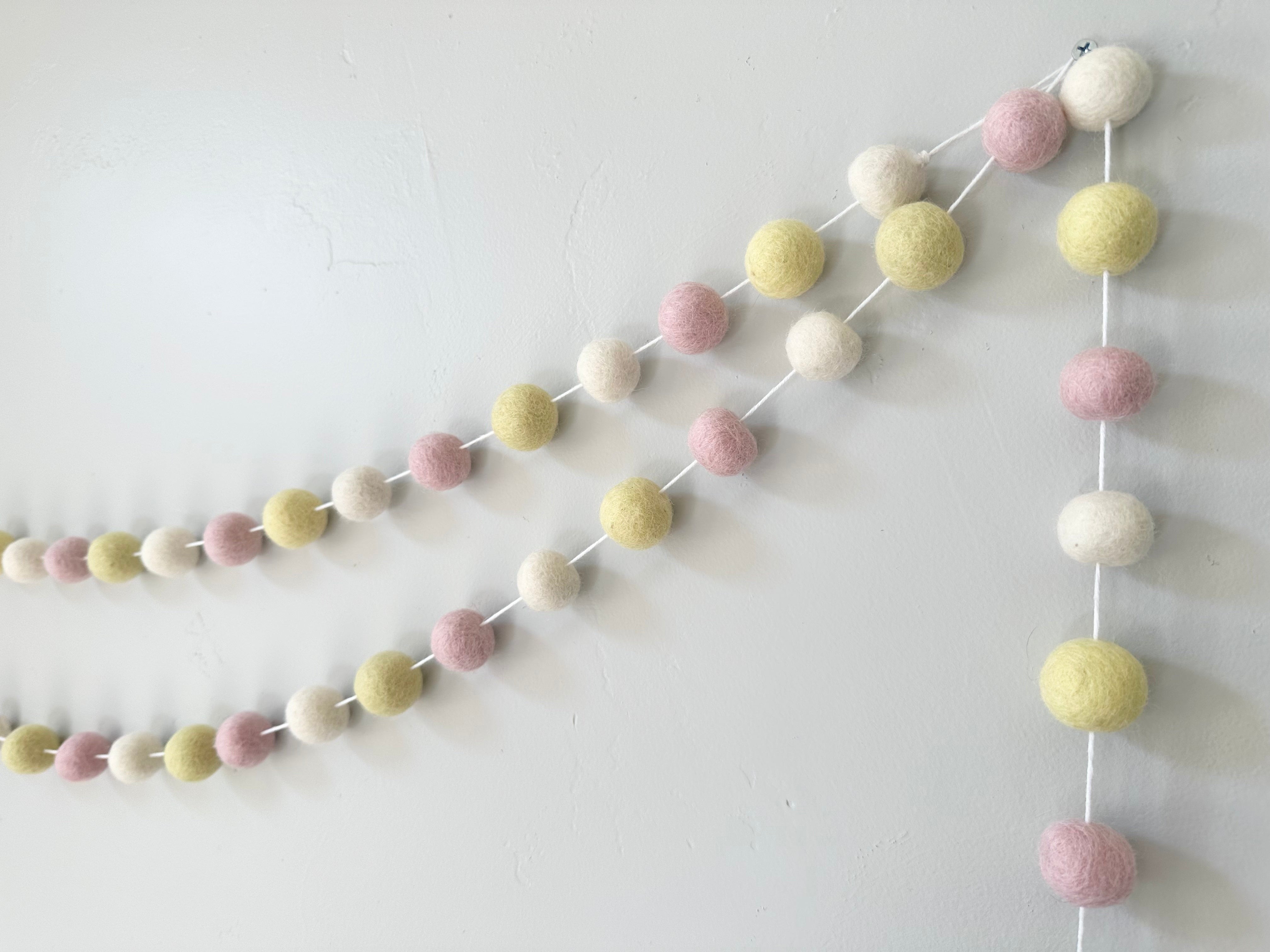 Pink Lemonade Felt Ball Garland - Handmade Decorative Party Banner for Baby Showers, Weddings & Nursery Decor - 10ft Pastel Pink & Yellow Boho Felt Pom Pom String