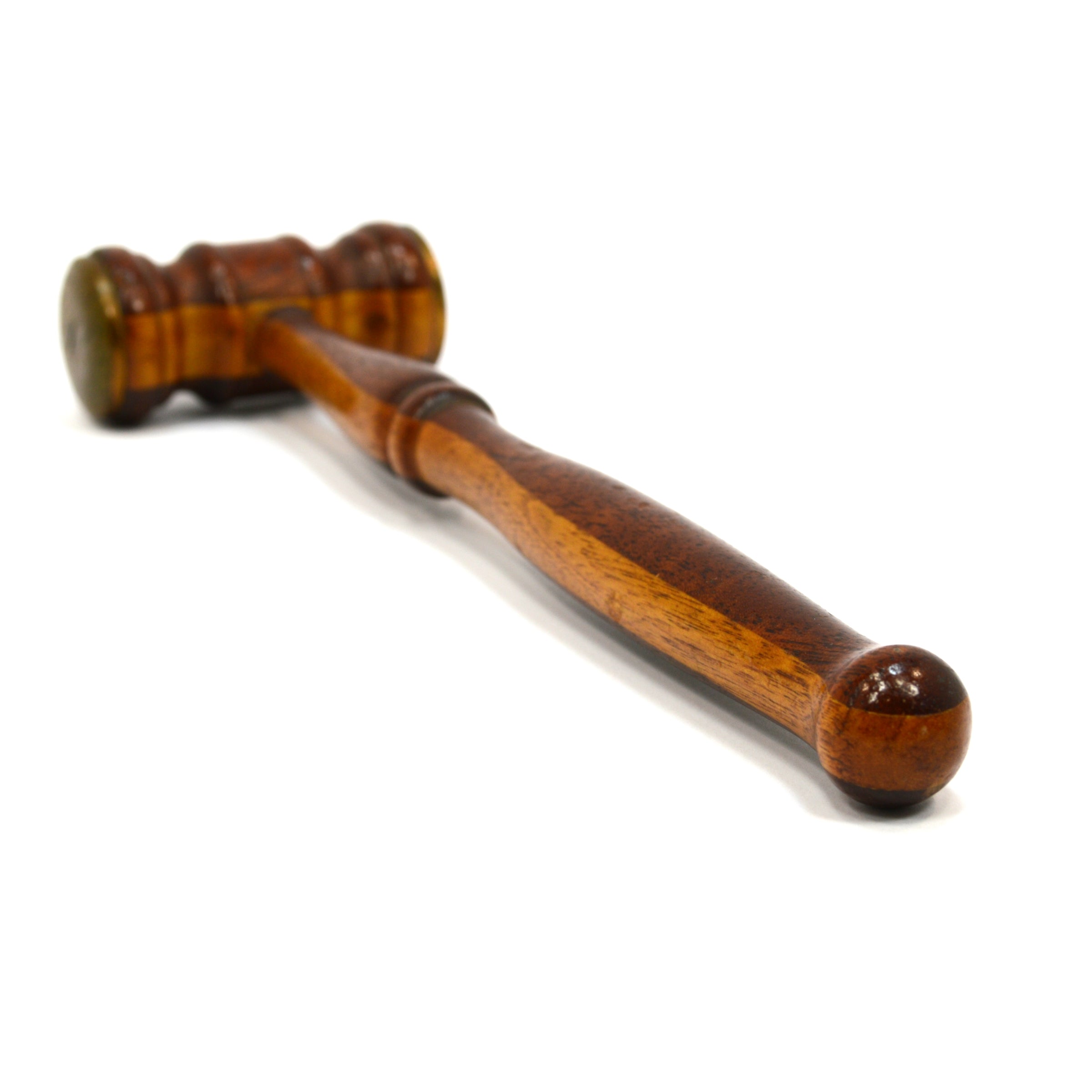 Antique 2-Tone Turned Hardwood Gavel - Mahogany & Oak with Brass Face Plates | Beautiful Courtroom & Auction Hammer for Judges, Collectors & Legal Professionals