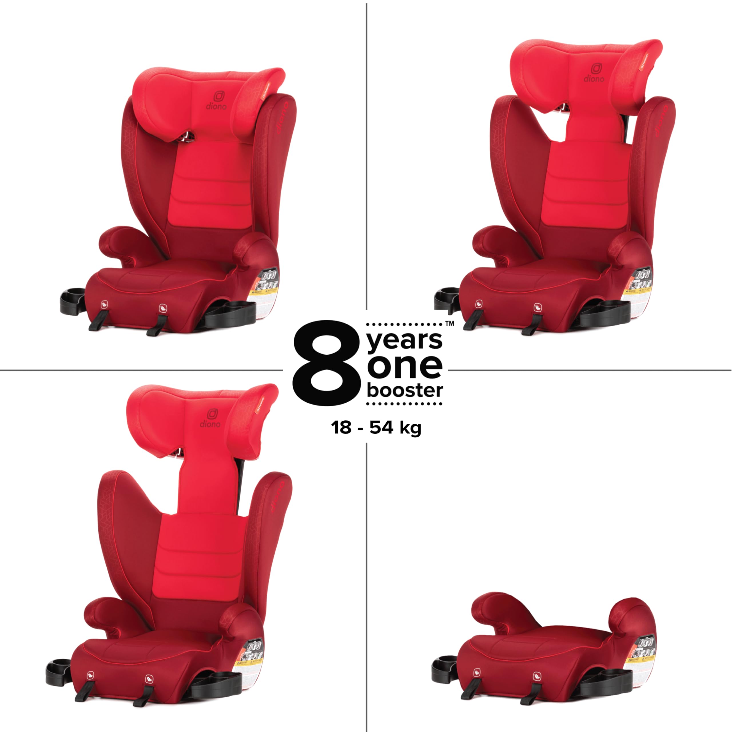 Diono Monterey 2XT Latch 2-in-1 High Back Booster Car Seat with Expandable Height & Width - Side Impact Protection for Kids 5-12 Years (8 Year Warranty) | Red | Perfect for School Drop-offs & Family Road Trips