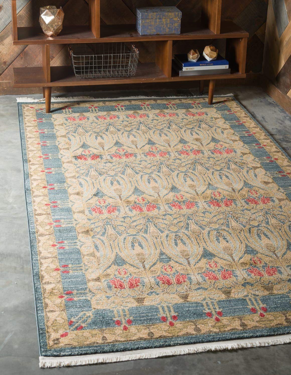 Unique Loom Edinburgh Collection Canmore Area Rug - 8'x10' Rectangle Navy Blue/Tan Handmade Vintage Rug for Living Room, Bedroom & Office Decor