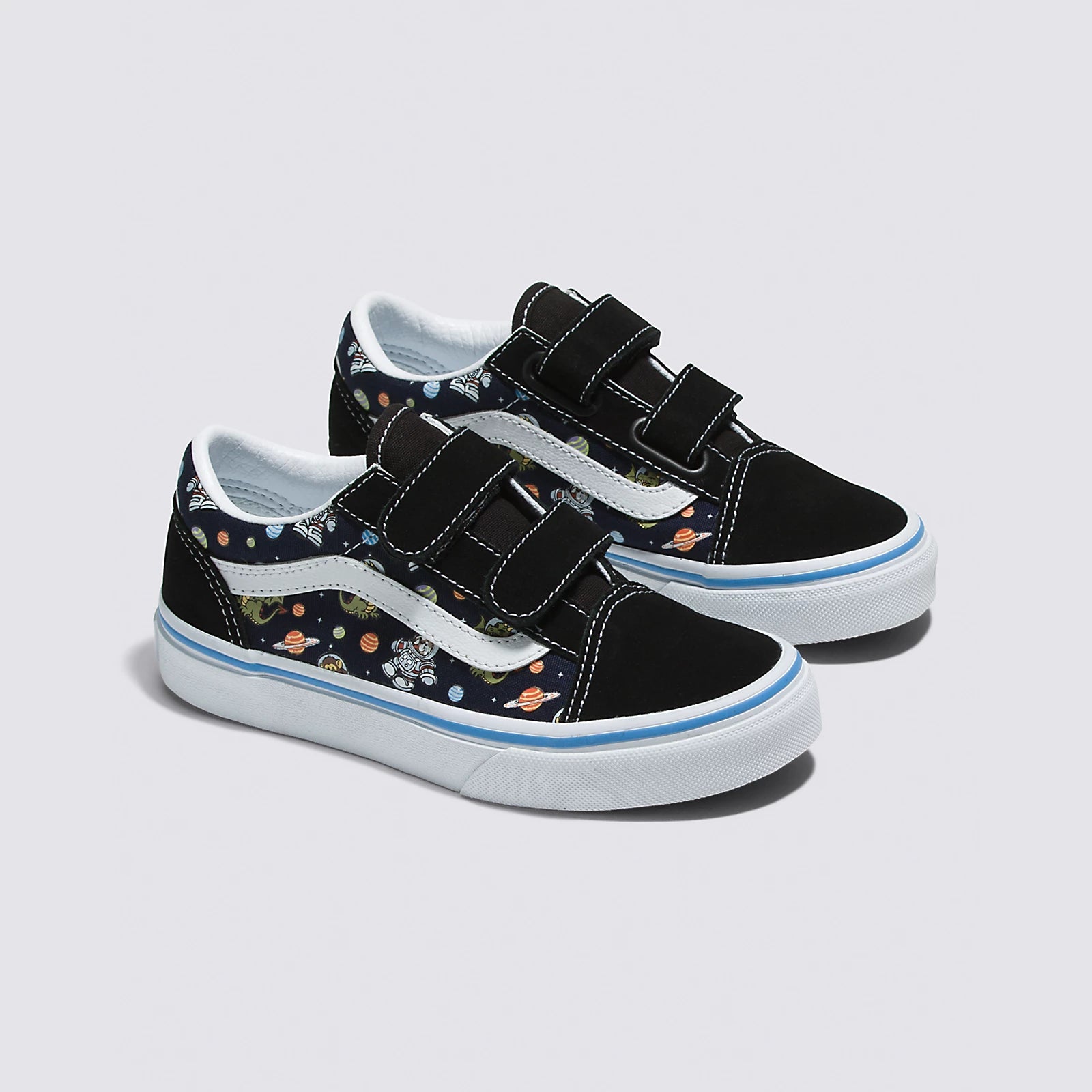 VANS Kids Old Skool V Glow in The Dark Sneakers - Cosmic Zoo Black/Blue - Light Up Shoes for Boys & Girls - Perfect for Nighttime Play & Outdoor Activities