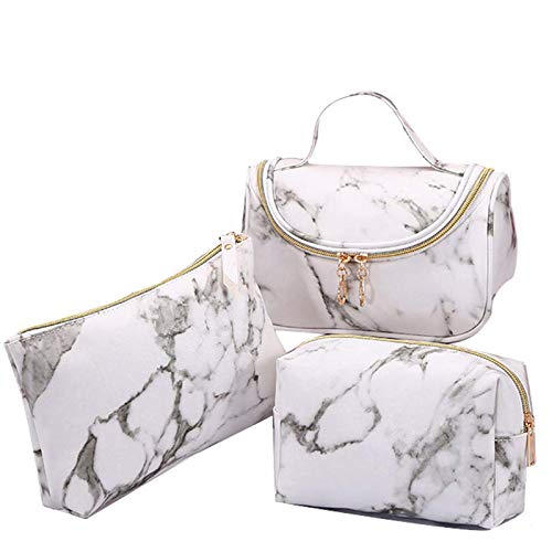 3 Pack Waterproof Marble Makeup & Toiletry Travel Bags - Portable Cosmetic Organizer for Women & Girls | Perfect for Travel, Gym, and Daily Essentials Storage
