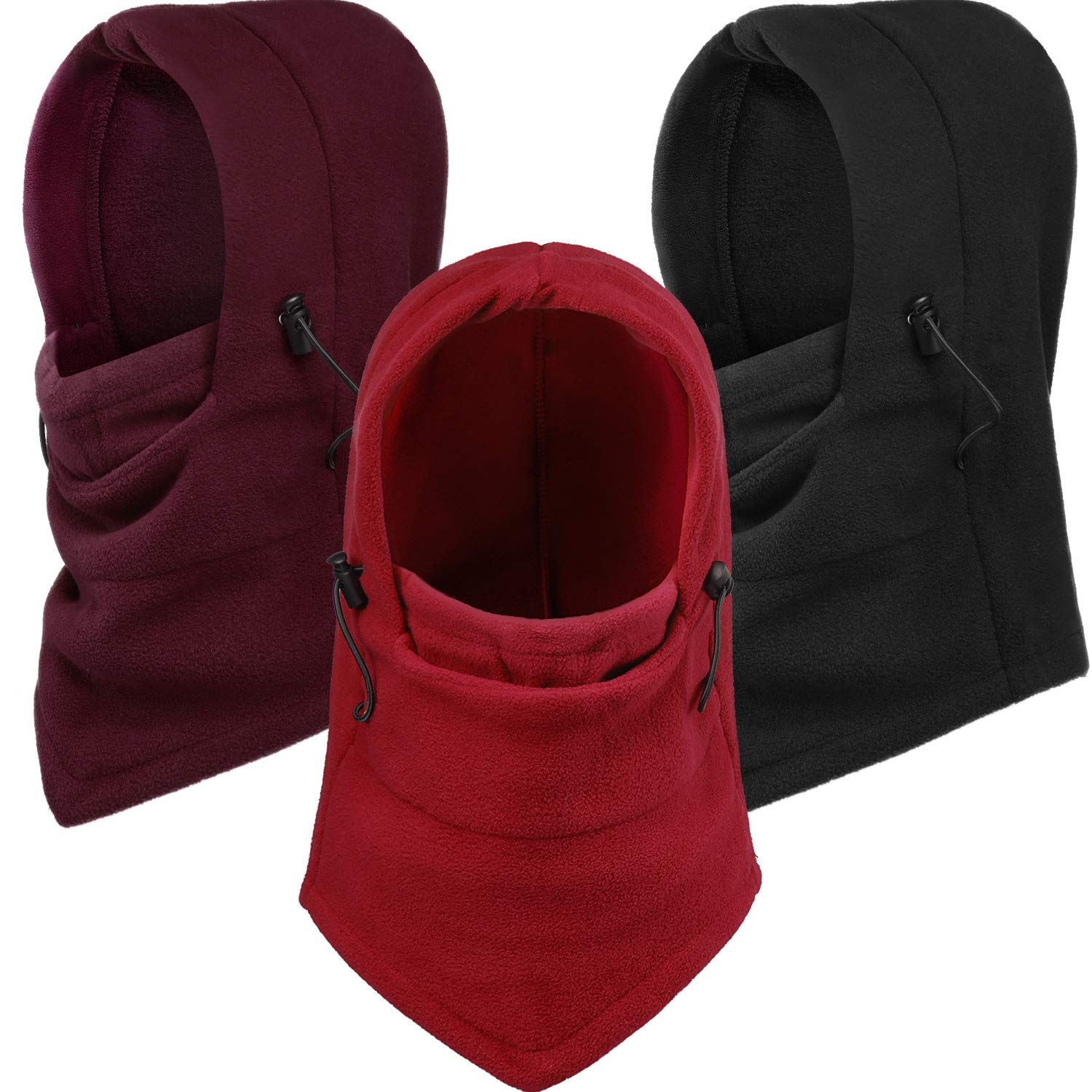 Blulu 3-Pack Thermal Balaclava Face Mask - Windproof Ski Mask for Men & Women - Cold Weather Gear for Skiing, Snowboarding, Motorcycling & Outdoor Work (Black, Red, Wine Red) - Winter Sports & Work Protection