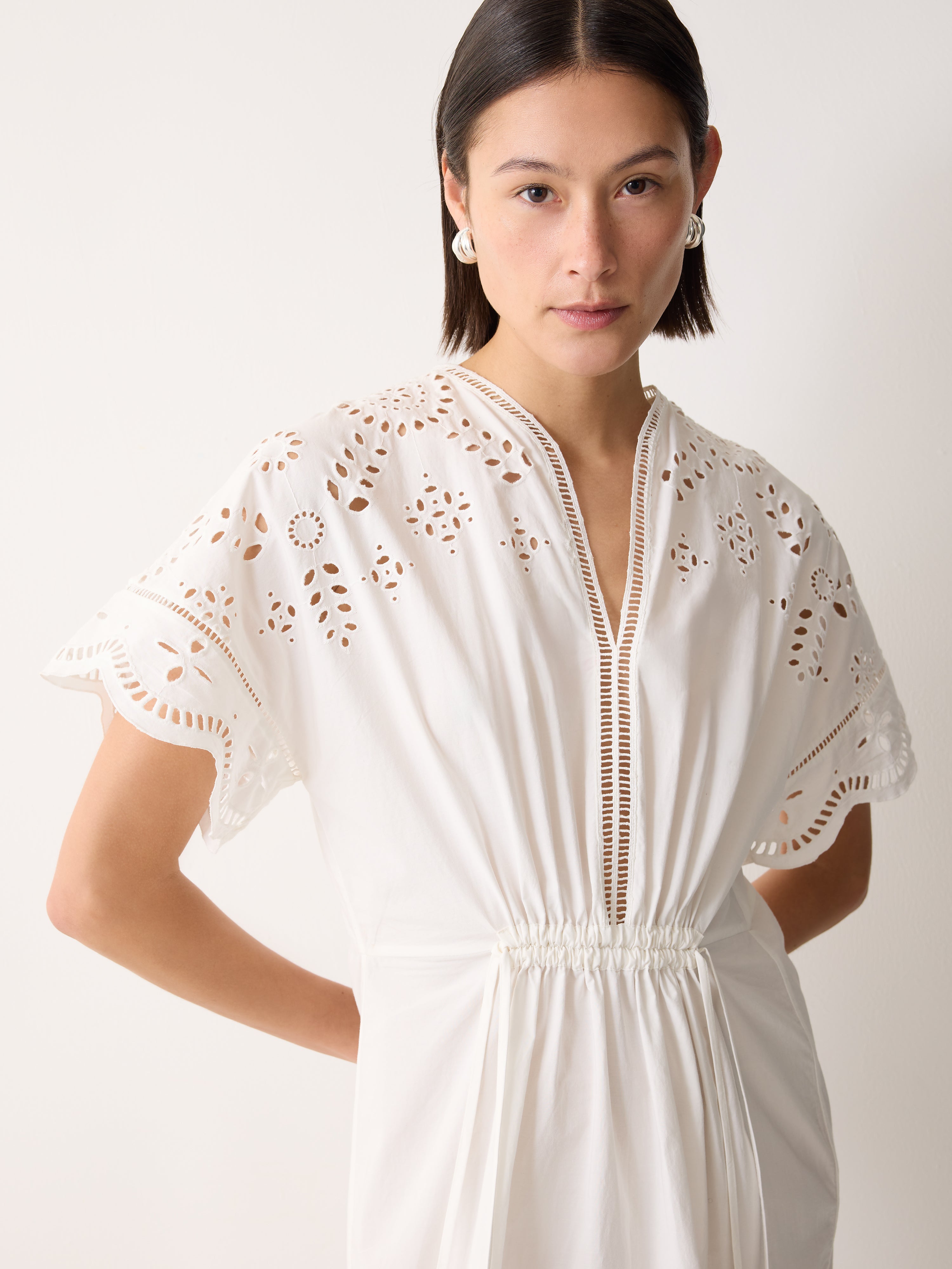 Elegant White Broderie Kaftan Dress - Boho Chic Embroidered Maxi Cover Up for Beach, Vacation & Summer Outfits