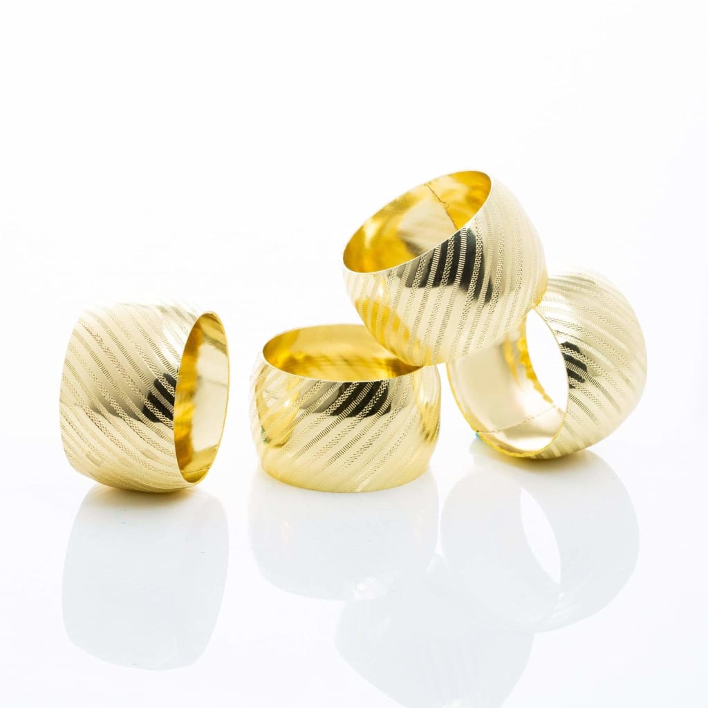 Elegant Gold Debossed Stripe Metal Napkin Rings Set of 4 - Perfect for Wedding, Dinner Party & Holiday Table Decor